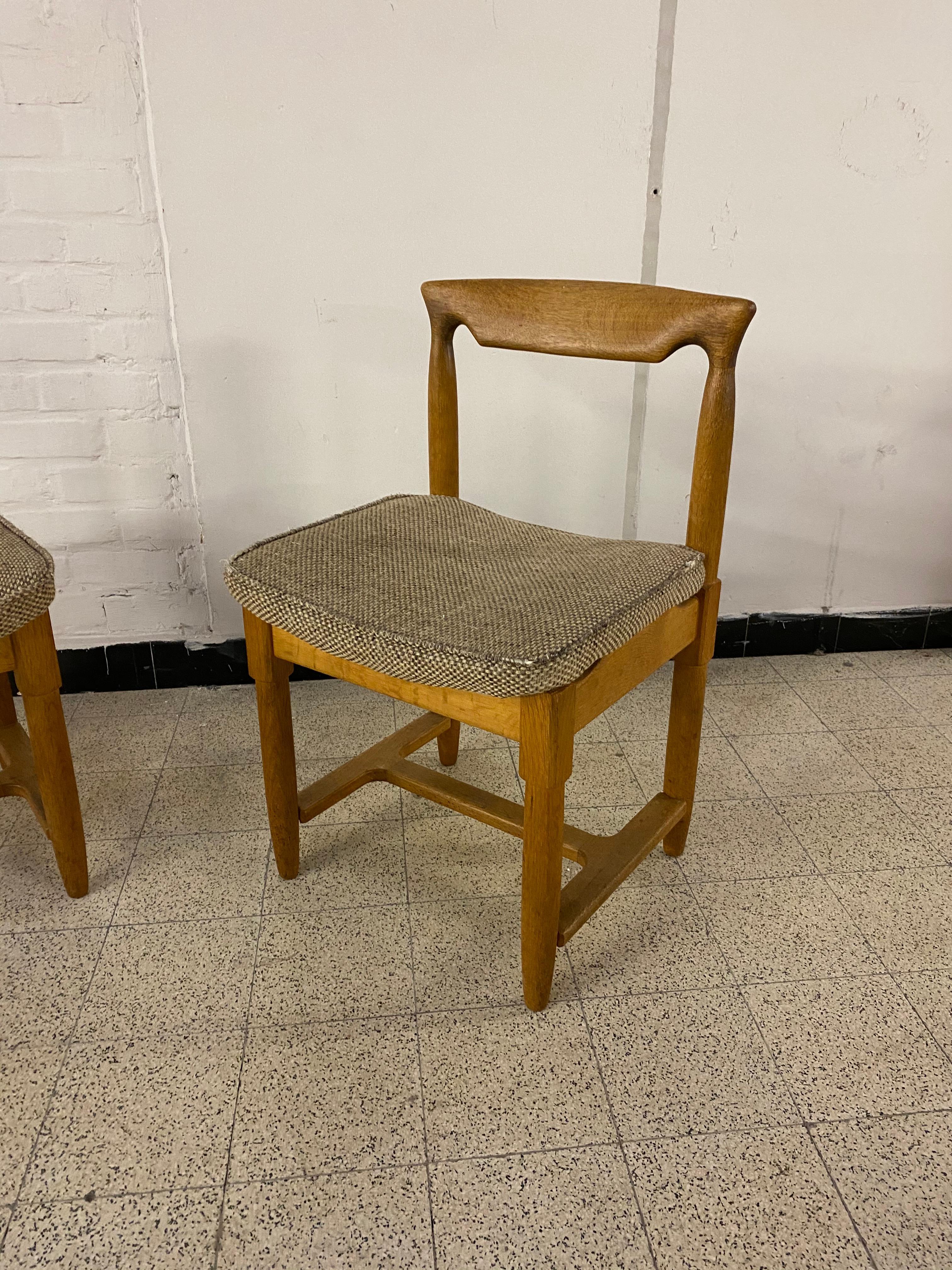 Laine Six chaises en chêne Guillerme et Chambron, Édition Votre Maison, vers 1970 en vente