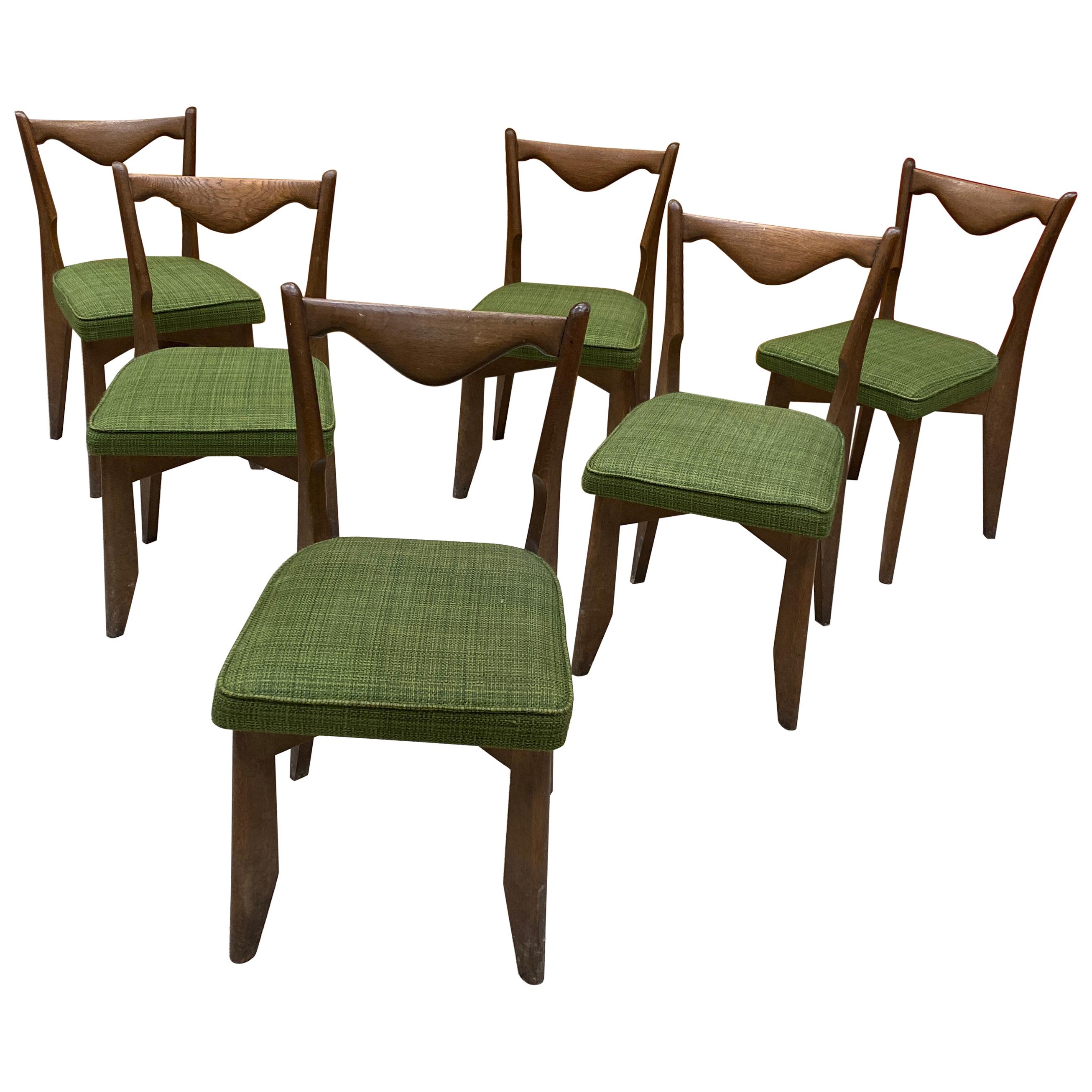 Guillerme et Chambron, Six Oak Chairs, Edition Votre Maison, circa 1970