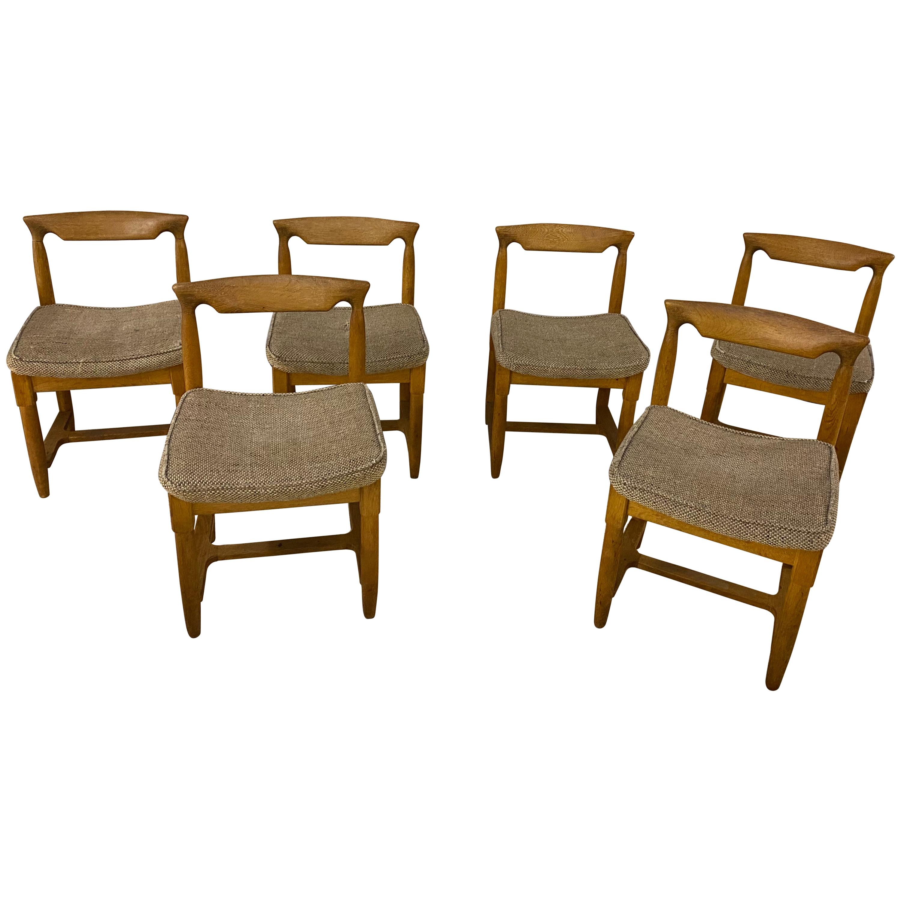 Guillerme et Chambron, Six Oak Chairs, Edition Votre Maison, circa 1970