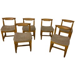 Vintage Guillerme et Chambron, Six Oak Chairs, Edition Votre Maison, circa 1970