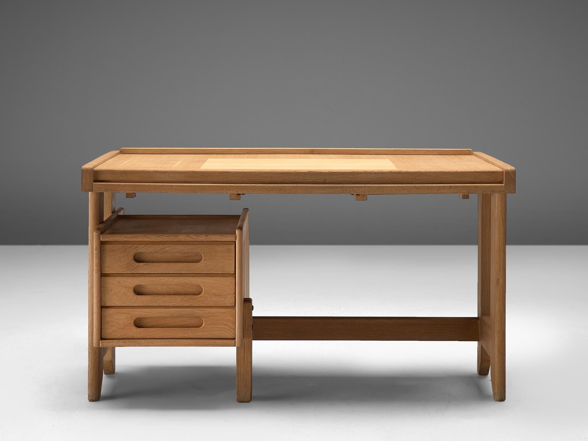Mid-Century Modern Guillerme et Chambron Small Desk in Oak