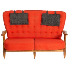 Retro Guillerme et Chambron, Banquette Grand Repos, Two-Seater Settee, Circa 1960