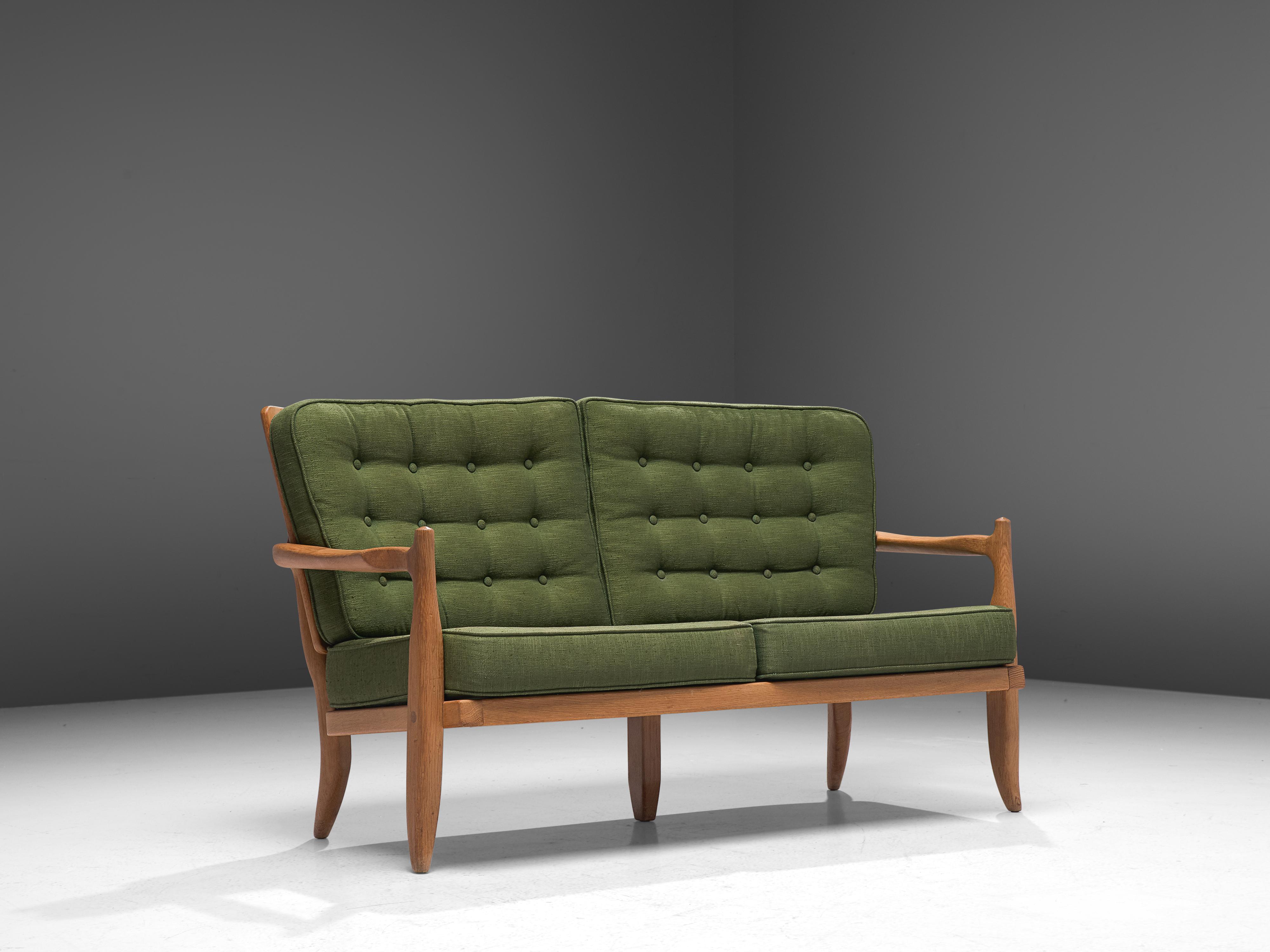 French Guillerme et Chambron Sofa in Moss Green Upholstery