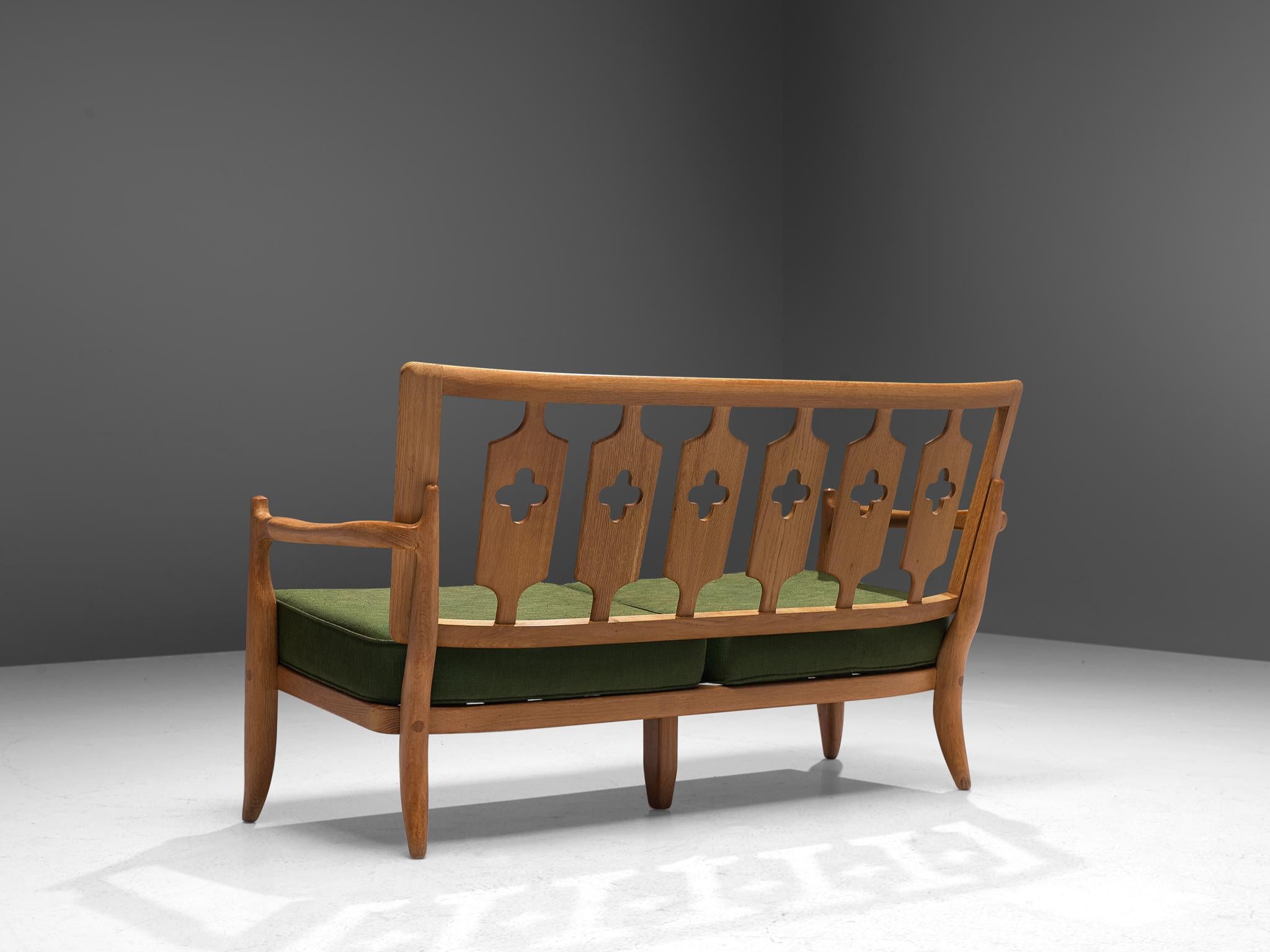 French Guillerme et Chambron Sofa in Moss Green Upholstery