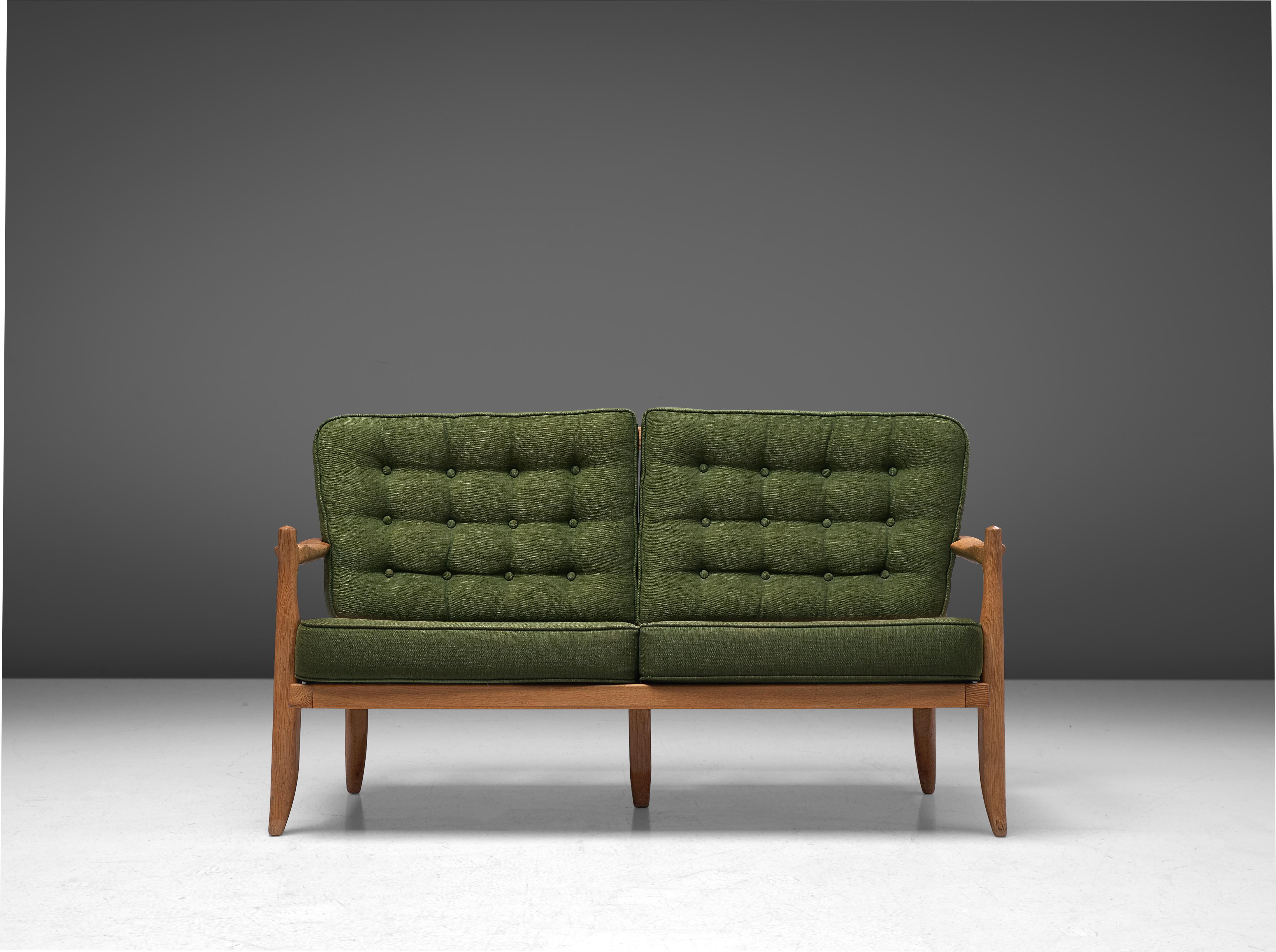 Mid-20th Century Guillerme et Chambron Sofa in Moss Green Upholstery