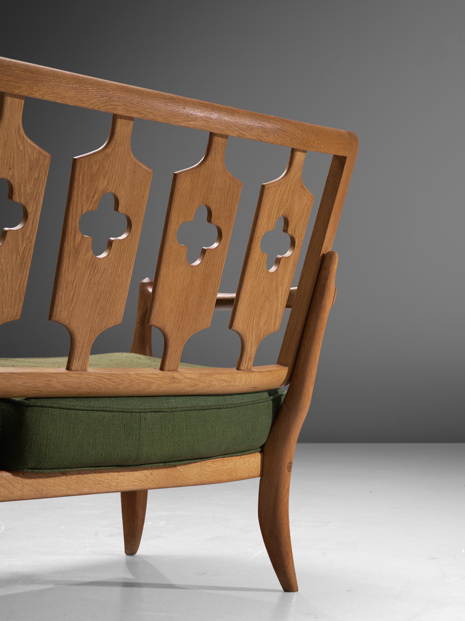 Guillerme et Chambron Sofa in Moss Green Upholstery In Good Condition In Waalwijk, NL
