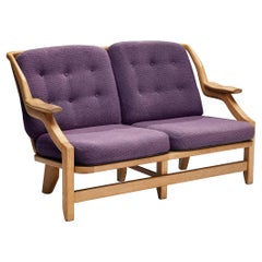 Guillerme et Chambron Sofa in Oak and Purple Upholstery
