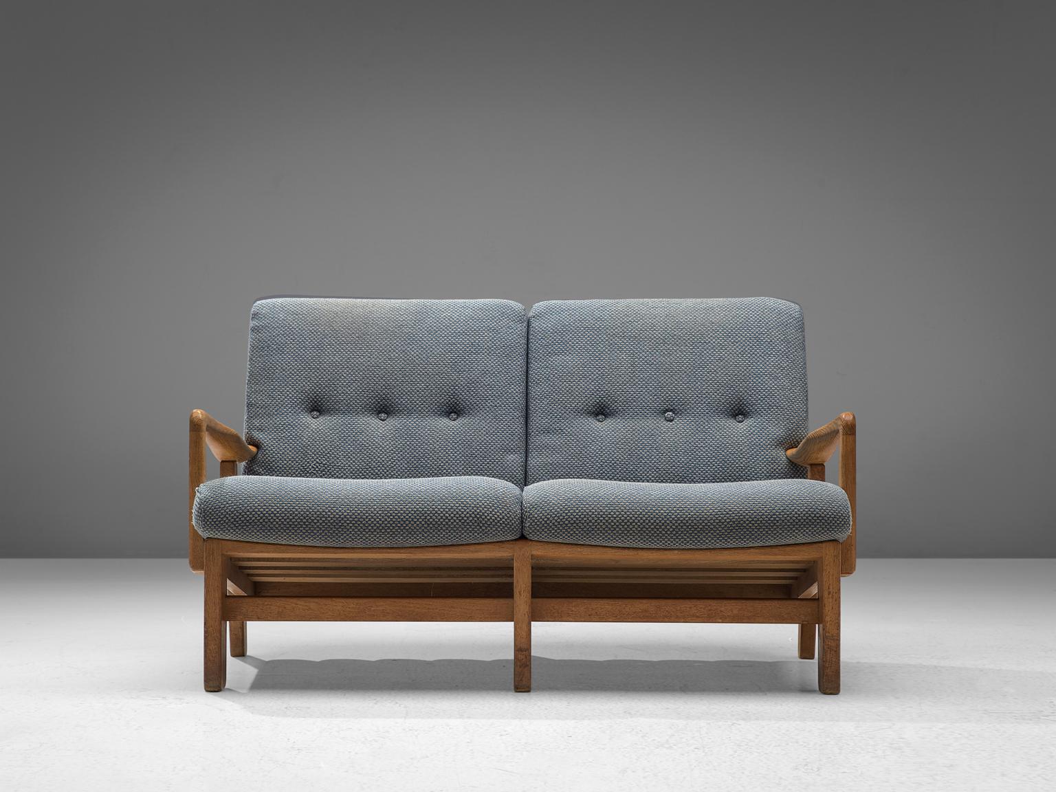French Guillerme et Chambron Sofa in Soft Blue Upholstery