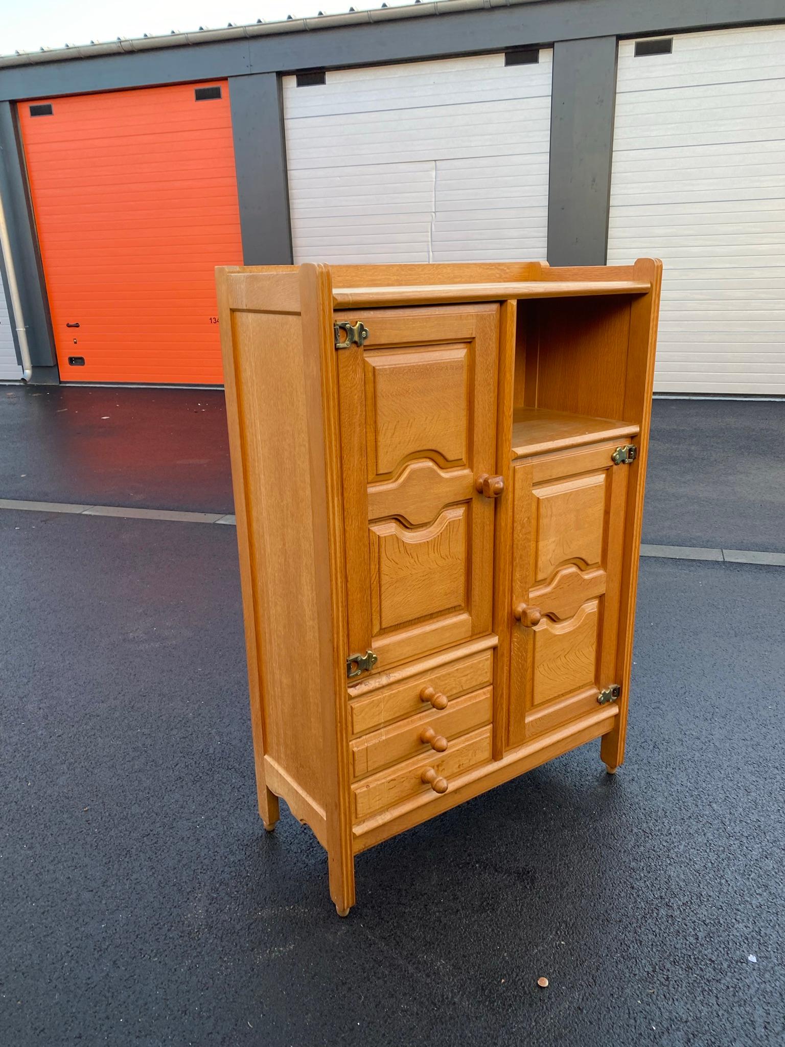 Mid-Century Modern Guillerme et Chambron, Solid Oak Cabinet Edition Votre Maison, circa 1970-1980 For Sale
