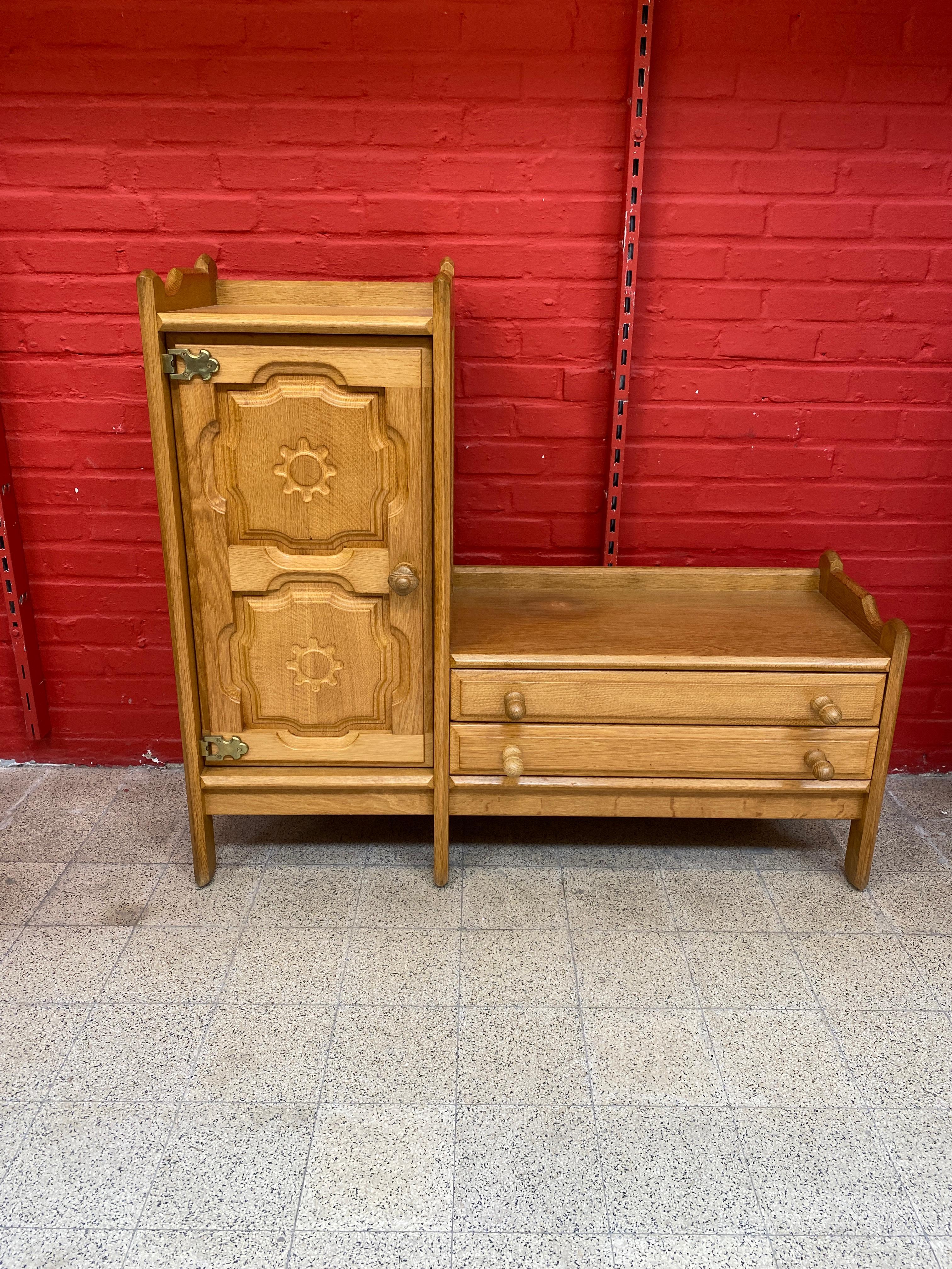 Guillerme et Chambron, Solid Oak Cabinet Edition Votre Maison, circa 1970-1980 For Sale 3