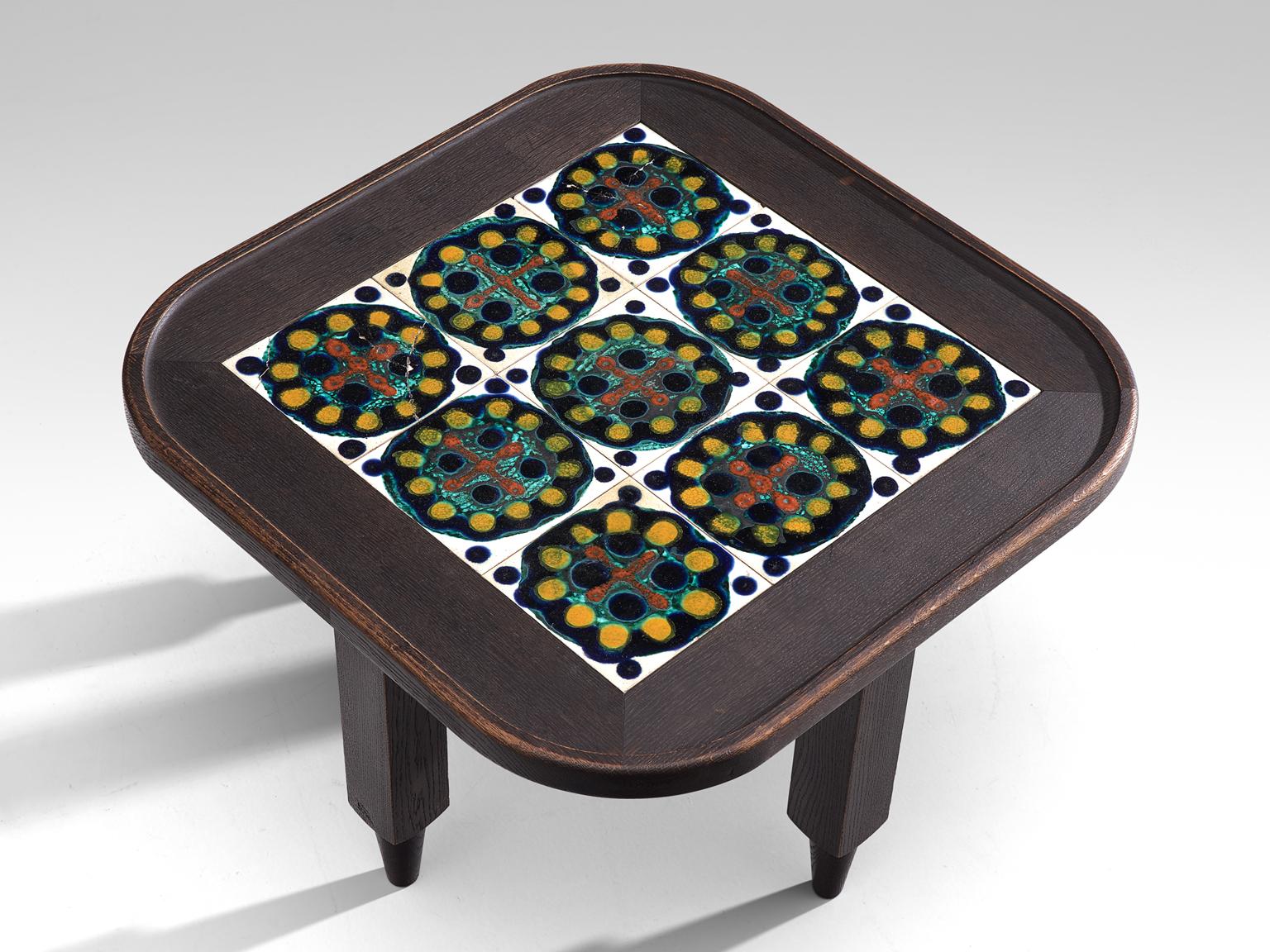 Mid-Century Modern Guillerme et Chambron Square Coffee Table with Ceramics