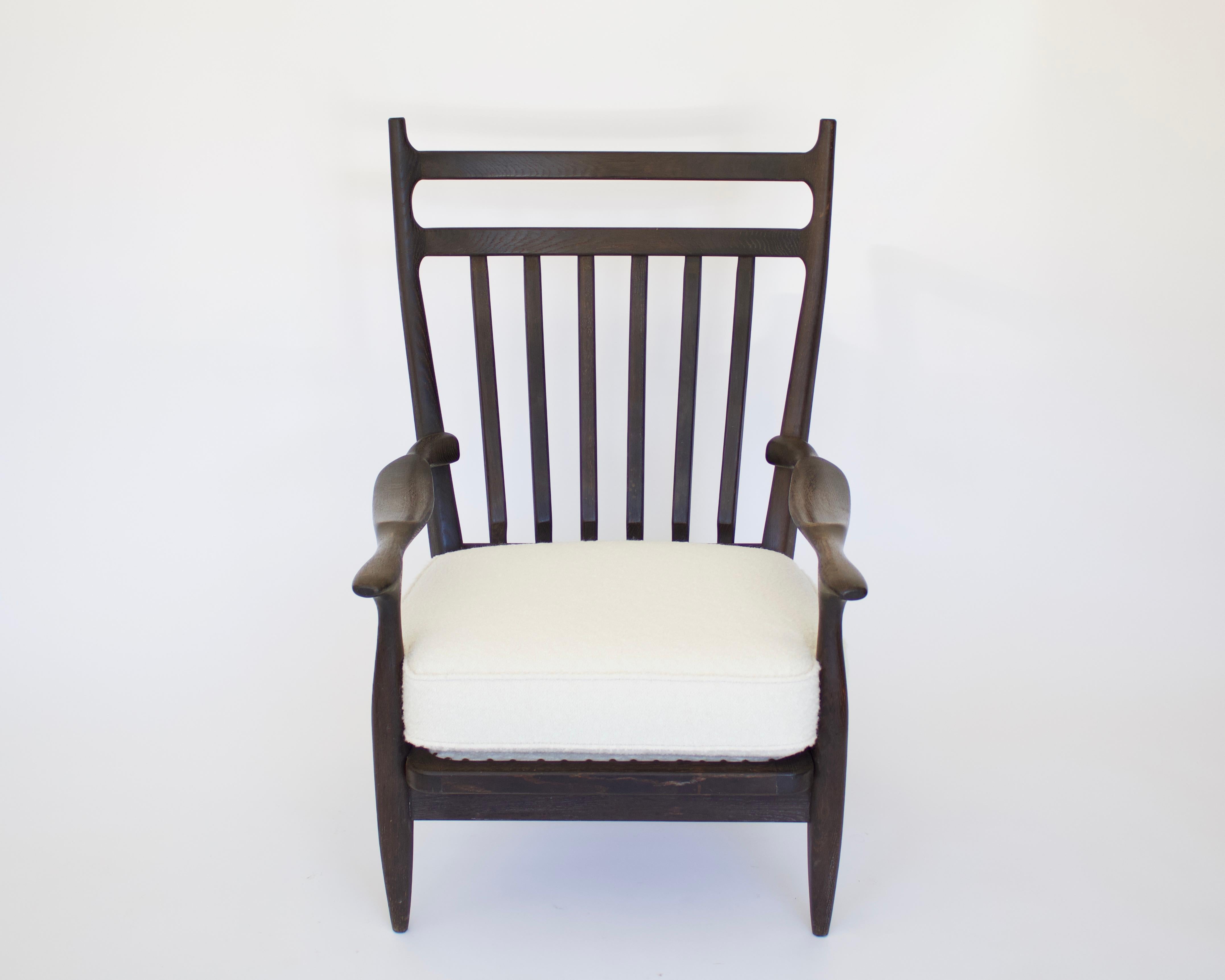 Guillerme et Chambron Stained Black to Brown French Oak Edouard Lounge Chair For Sale 6