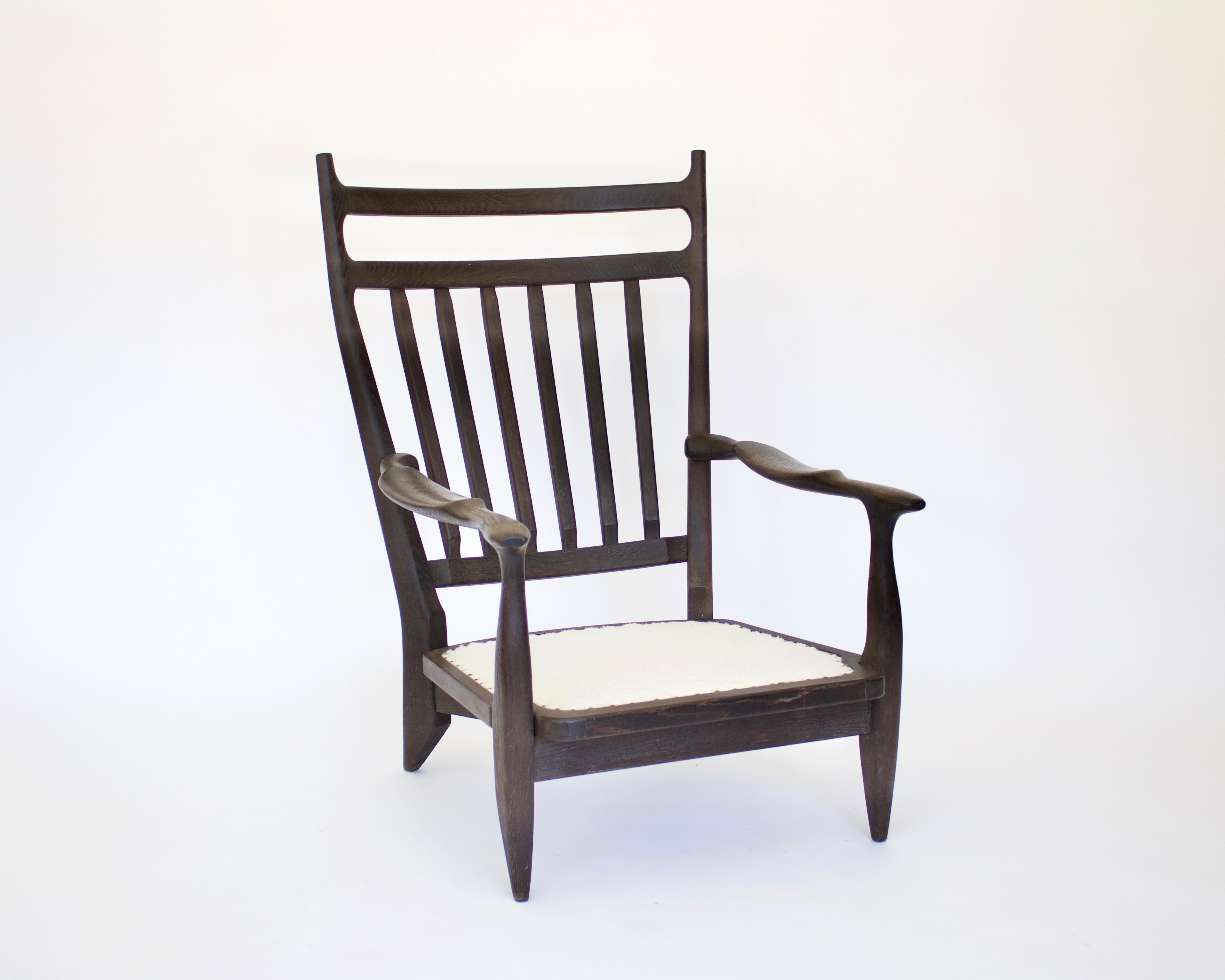 Guillerme et Chambron Stained Black to Brown French Oak Edouard Lounge Chair For Sale 7