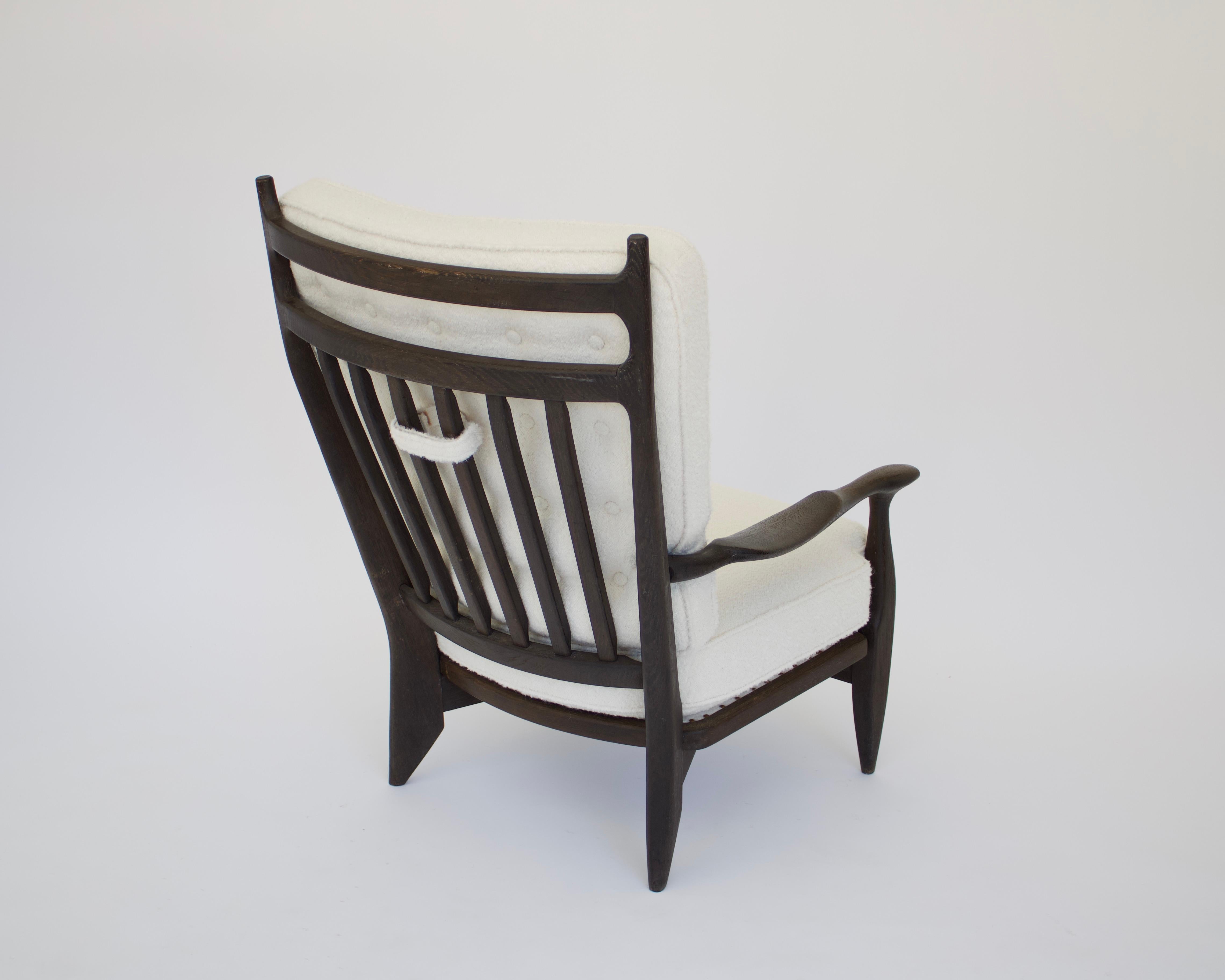 Ebonized Guillerme et Chambron Stained Black to Brown French Oak Edouard Lounge Chair For Sale