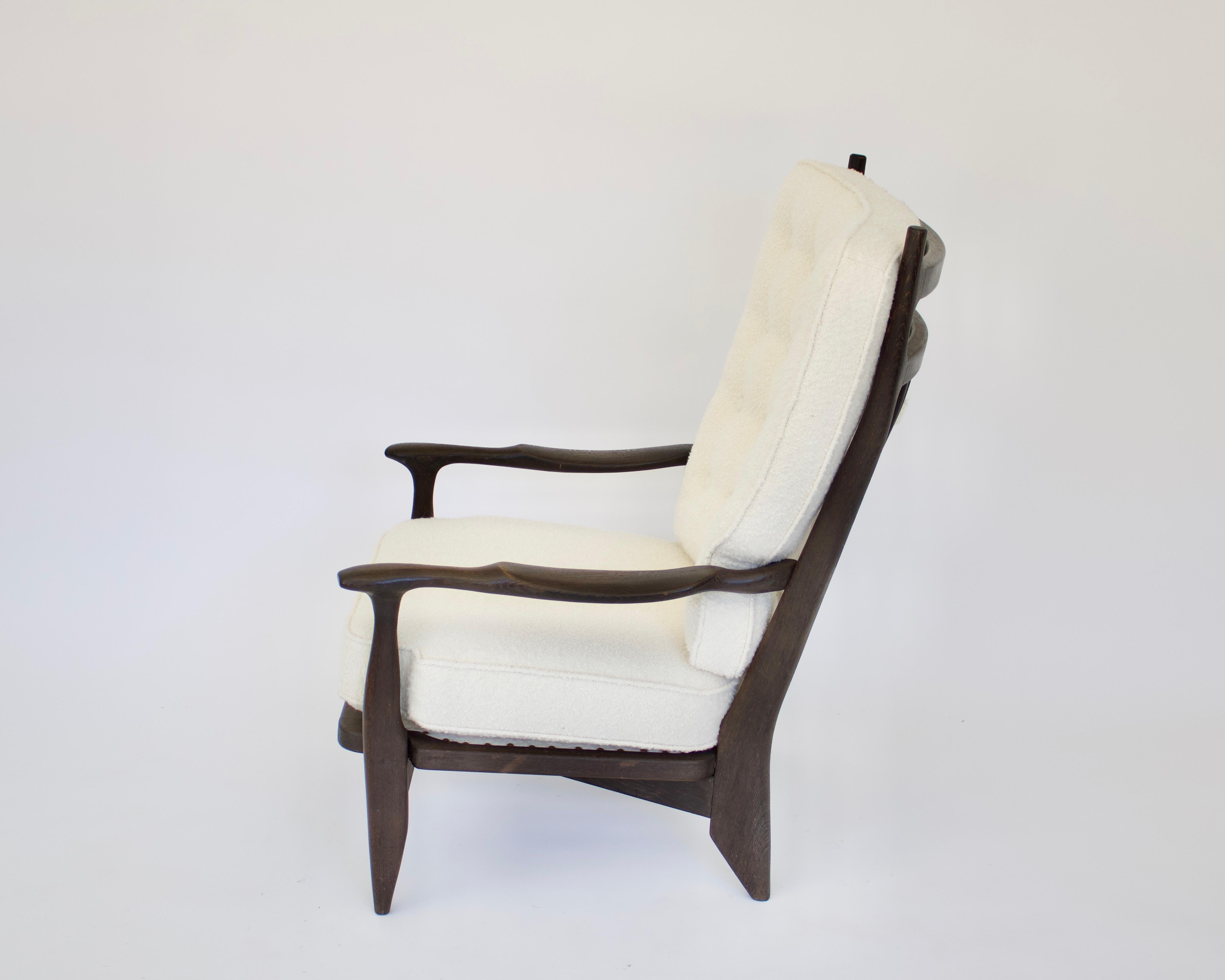 Late 20th Century Guillerme et Chambron Stained Black to Brown French Oak Edouard Lounge Chair For Sale