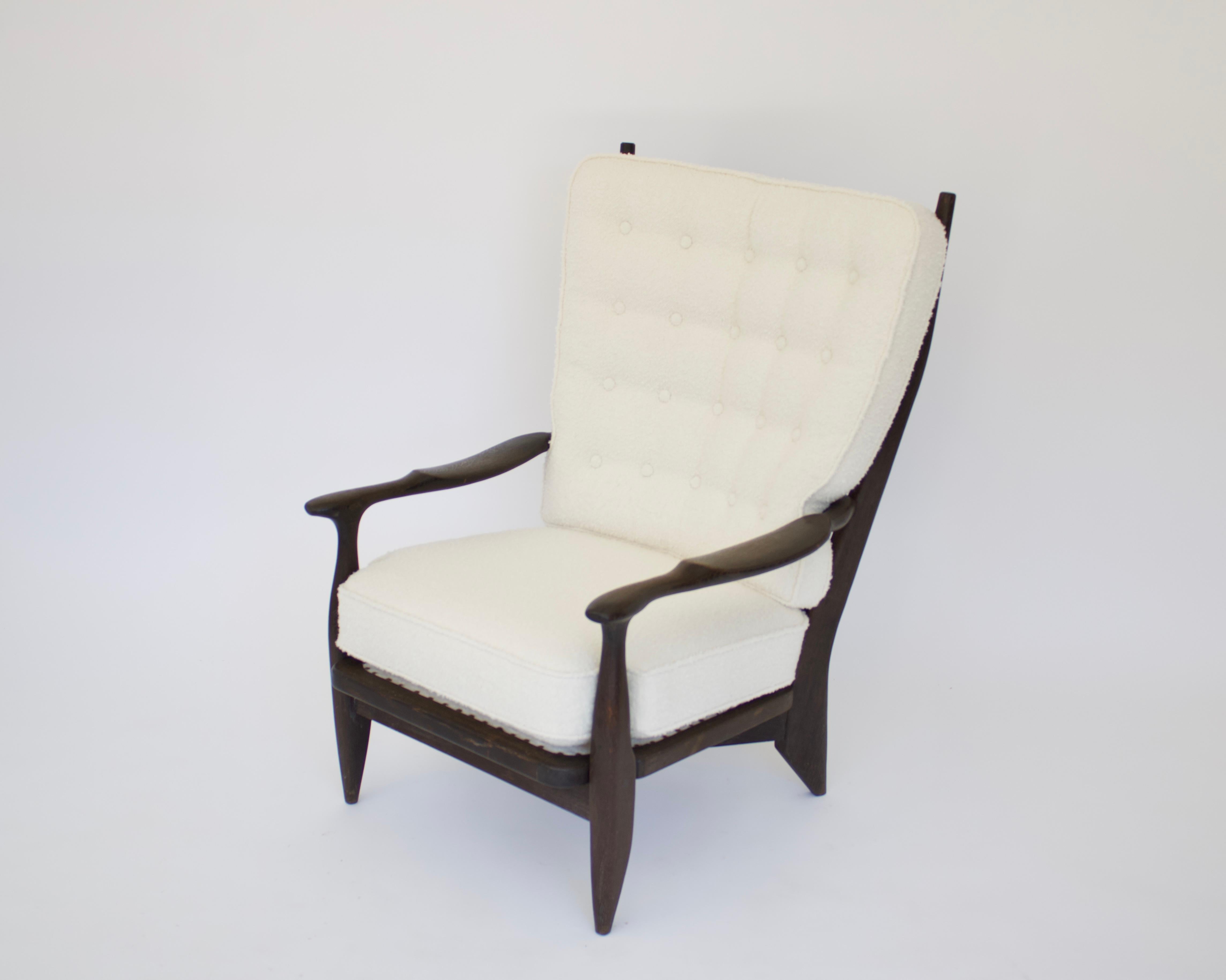 Upholstery Guillerme et Chambron Stained Black to Brown French Oak Edouard Lounge Chair For Sale