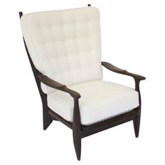Vintage Guillerme et Chambron Stained Black to Brown French Oak Edouard Lounge Chair
