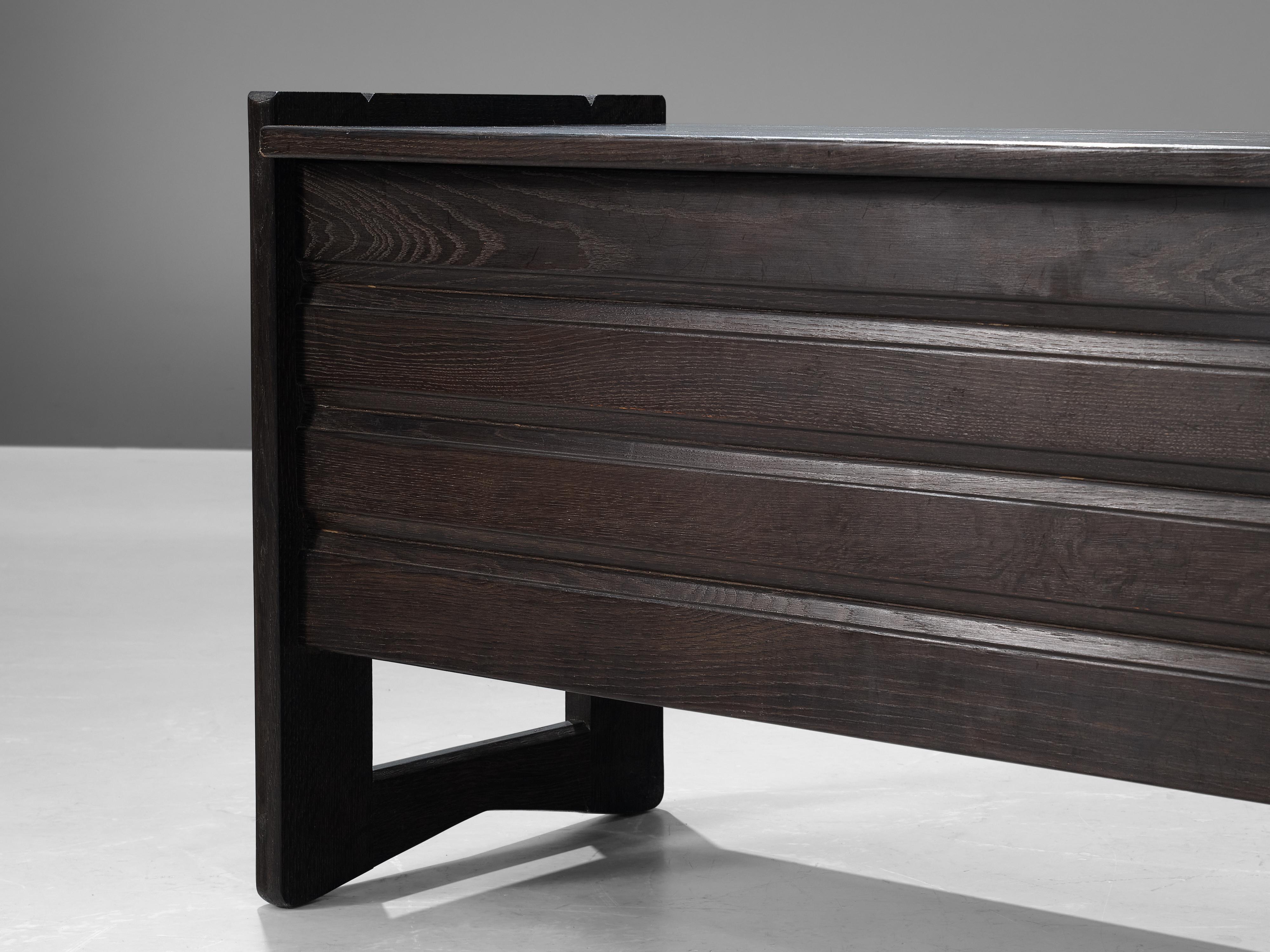Mid-Century Modern Guillerme & Chambron Trunk or Side Bench in Black Oak  For Sale