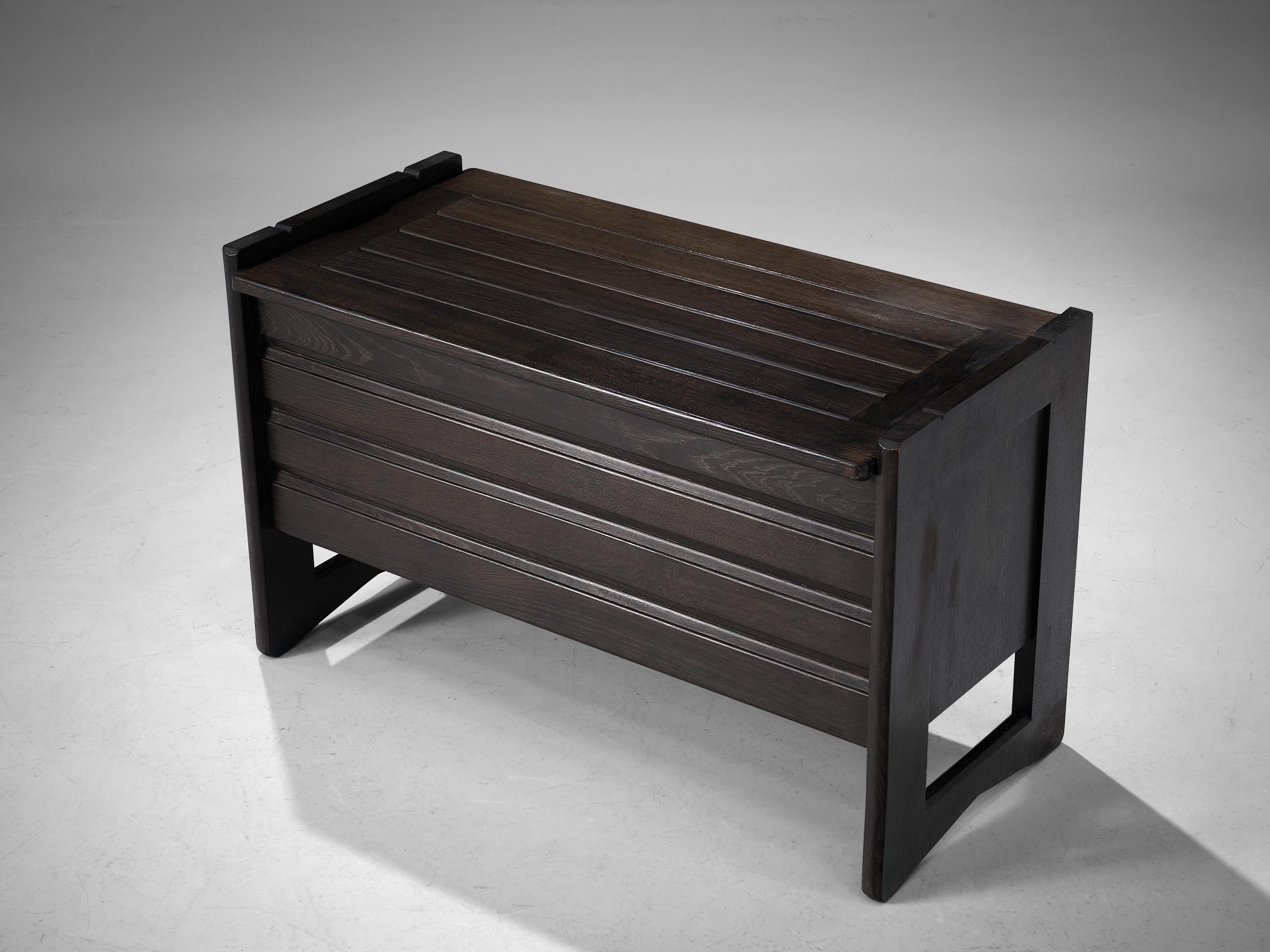 Mid-20th Century Guillerme & Chambron Trunk or Side Bench in Black Oak  For Sale
