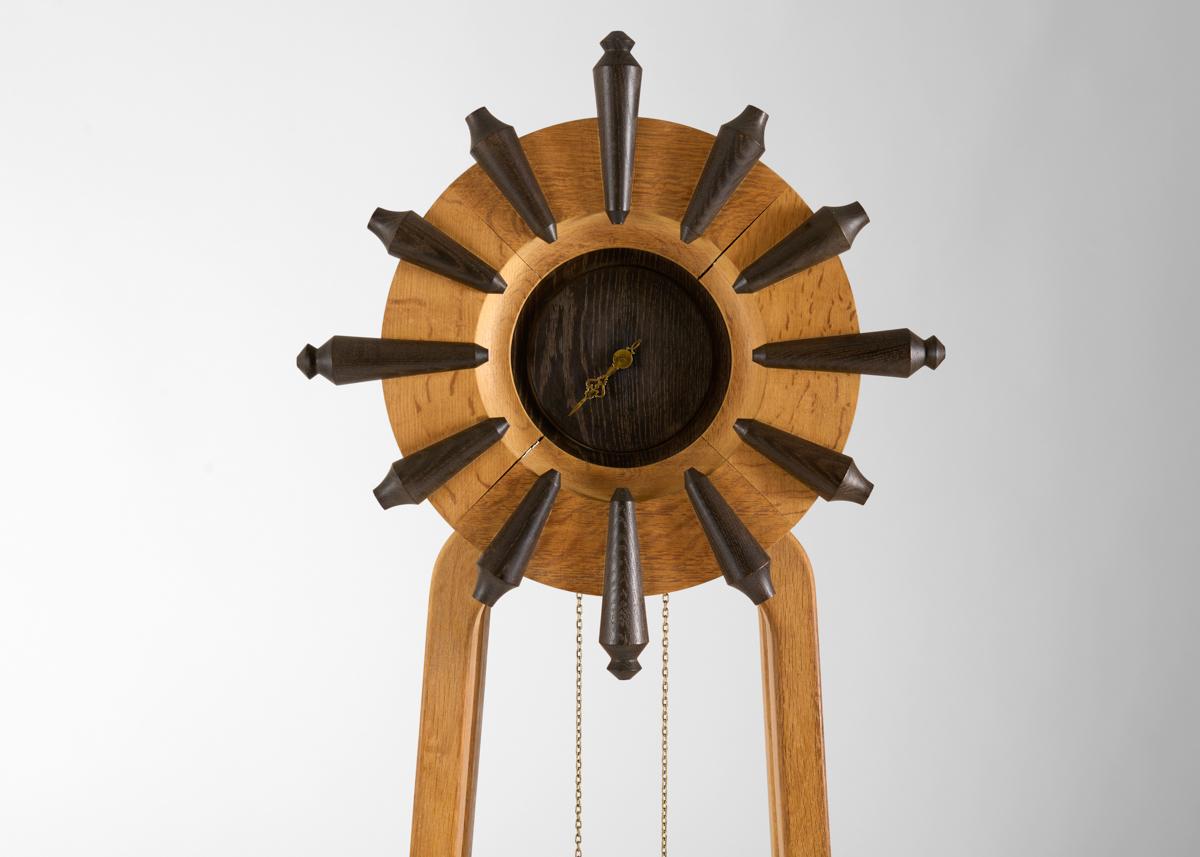 Mid-Century Modern Guillerme et Chambron, Tall Oak Clock, France, Mid-20th Century For Sale
