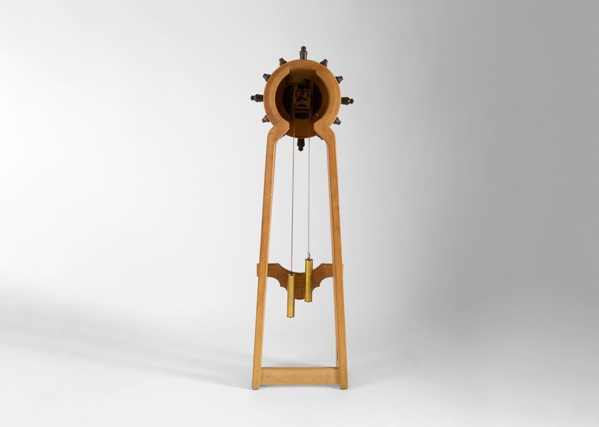 Guillerme et Chambron, Tall Oak Clock, France, Mid-20th Century For Sale 1