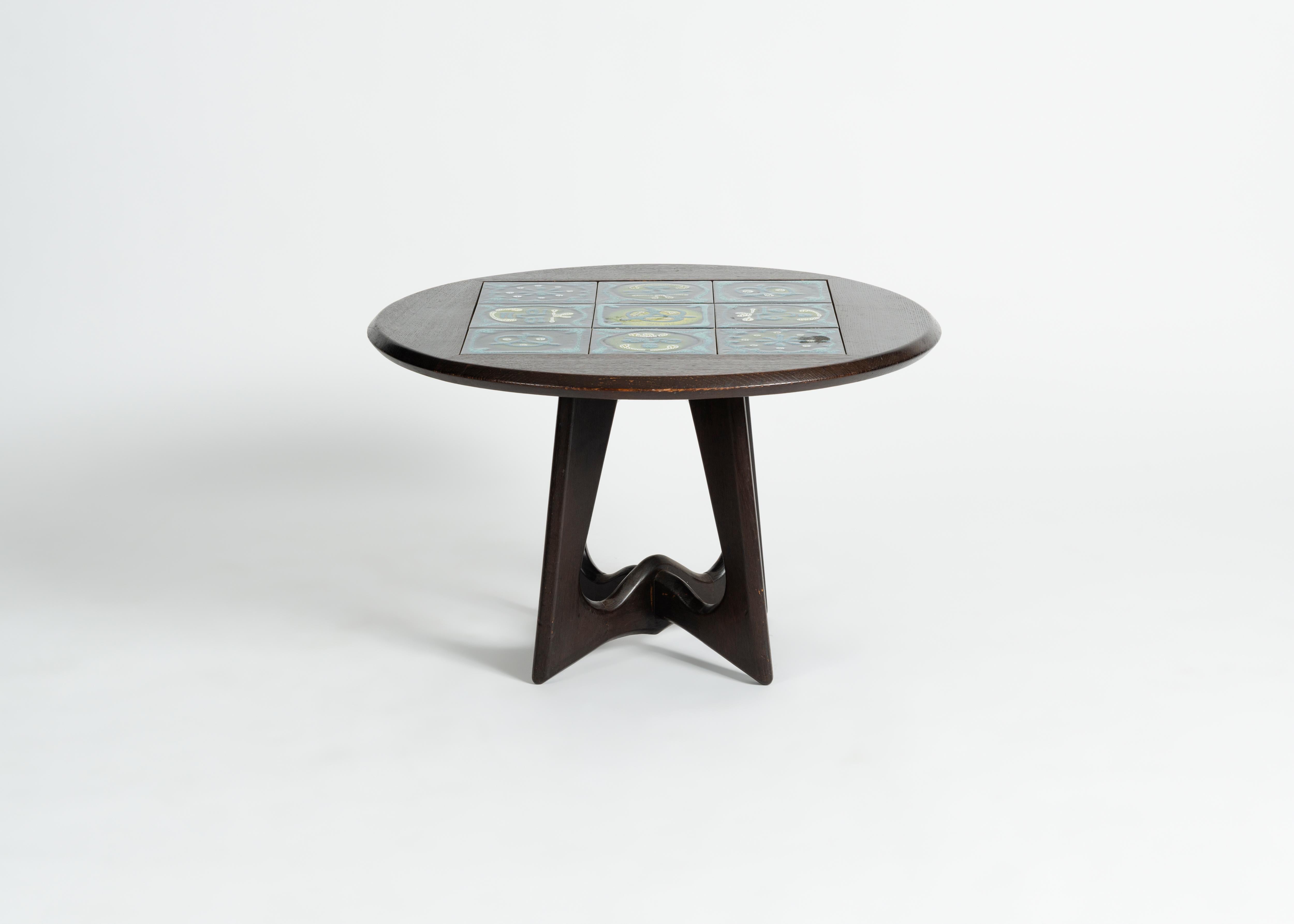 Coffee table with ceramic tiles by French midcentury designers Robert Guillerme and Jacques Chambron.