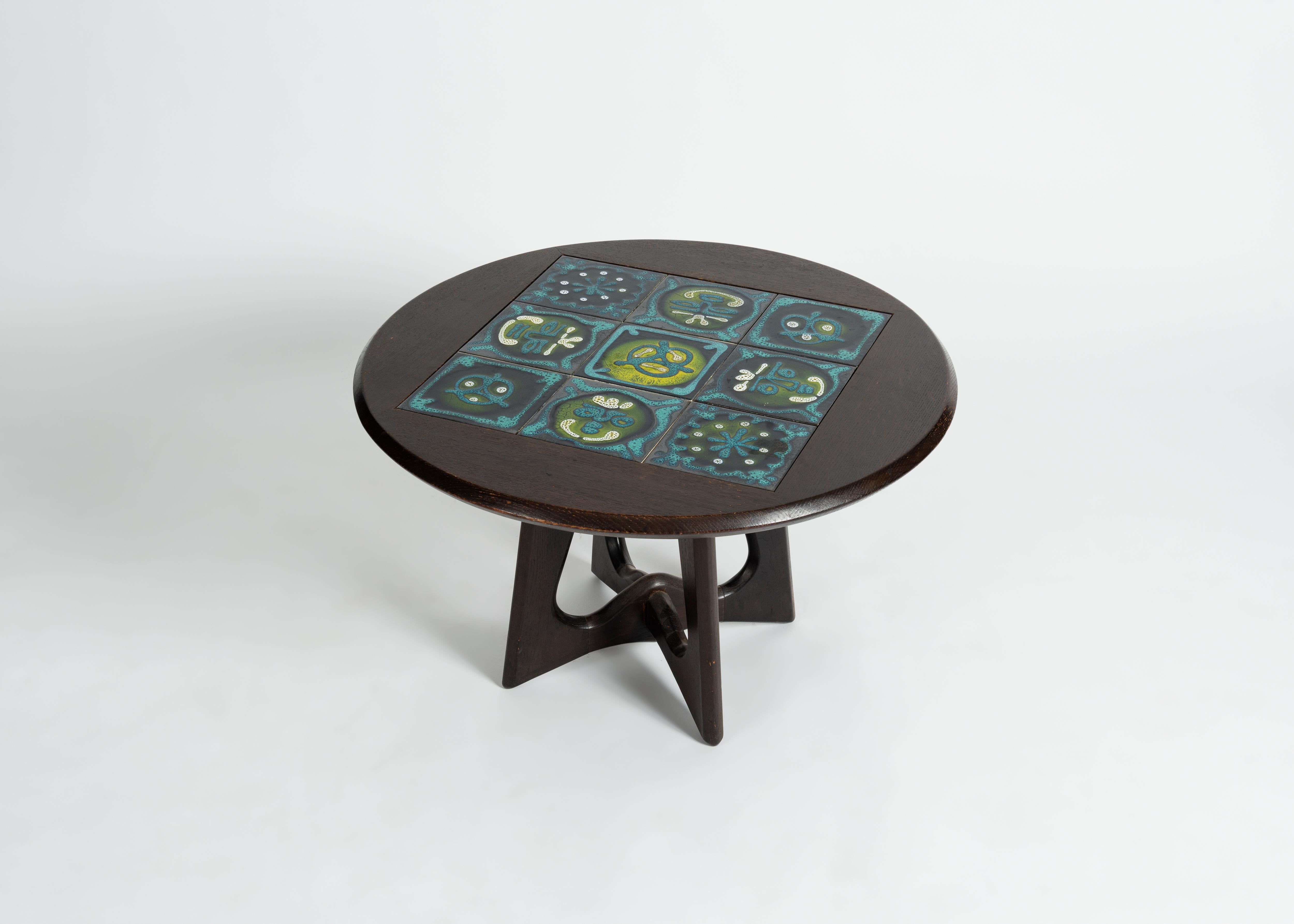 Mid-Century Modern Guillerme et Chambron, Tiled Coffee Table, France, Mid-20th Century