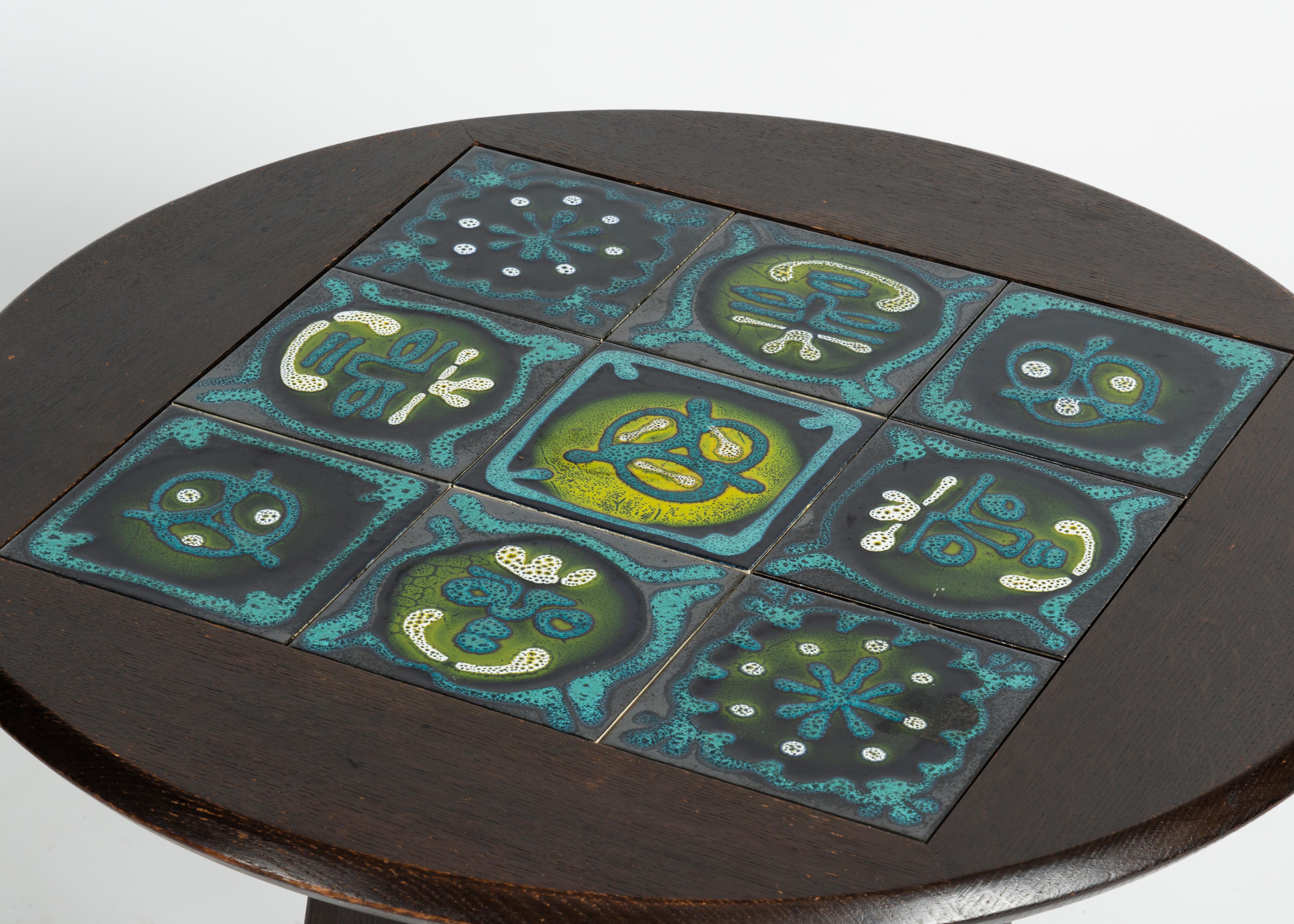 French Guillerme et Chambron, Tiled Coffee Table, France, Mid-20th Century