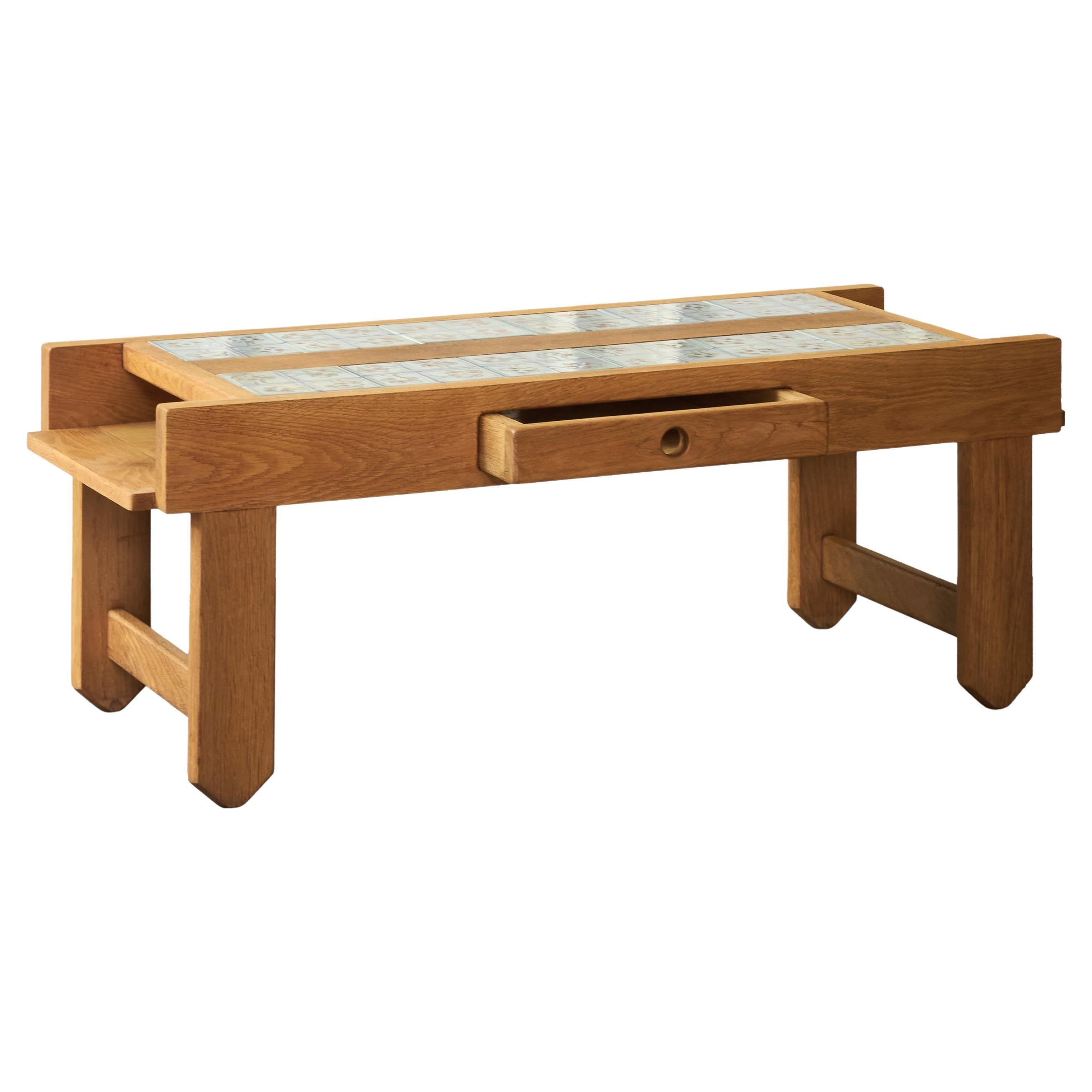 Guillerme et Chambron Tiled Coffee Table With Drawer Edition Votre Maison c.1960 For Sale