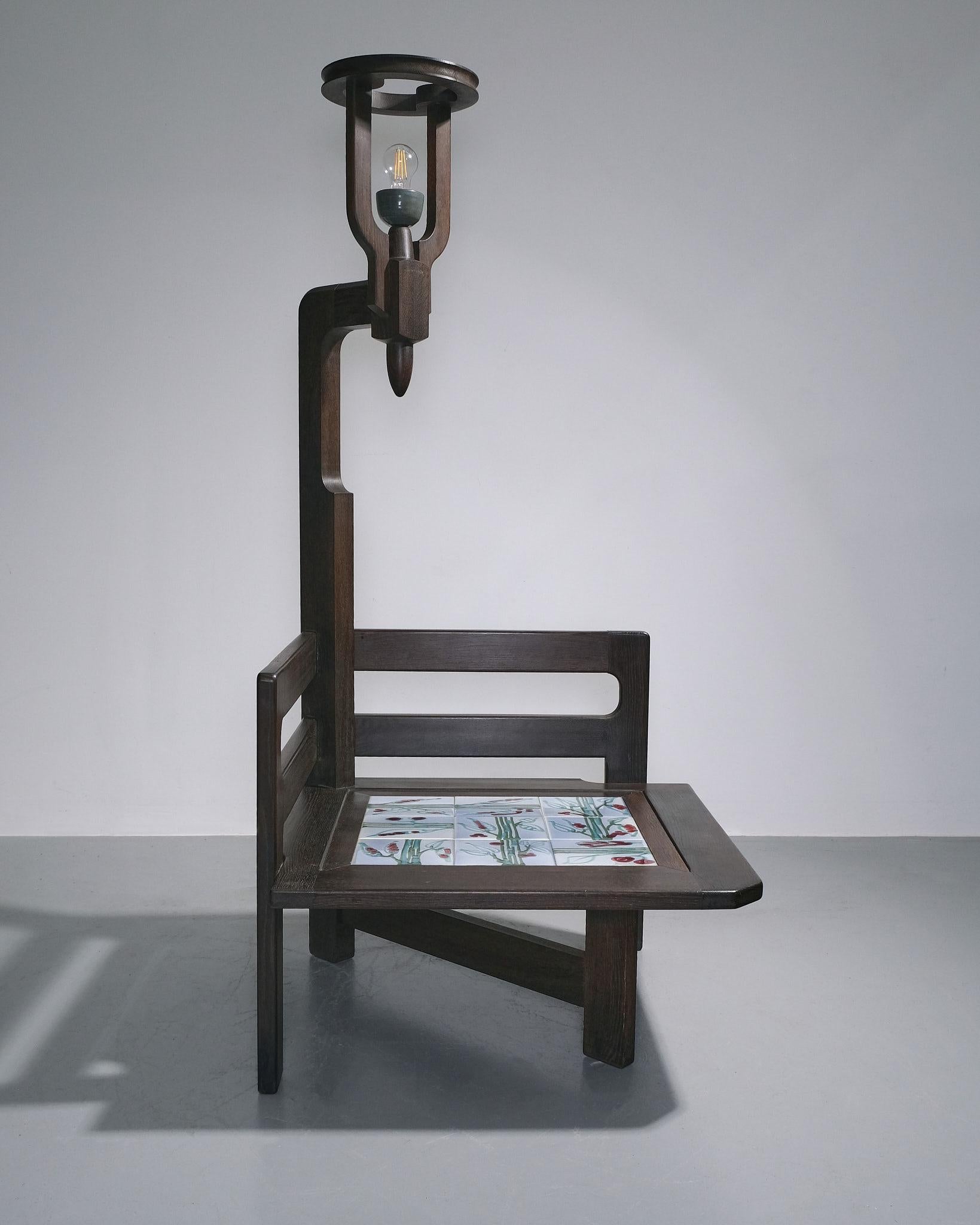 Mid-20th Century Guillerme et Chambron Tiled Coffee Table With Lamp c.1960s For Sale