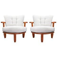 Guillerme et Chambron 
Tricoteuse
 Chairs in Oak and Bouclé Fabric, France, 1950