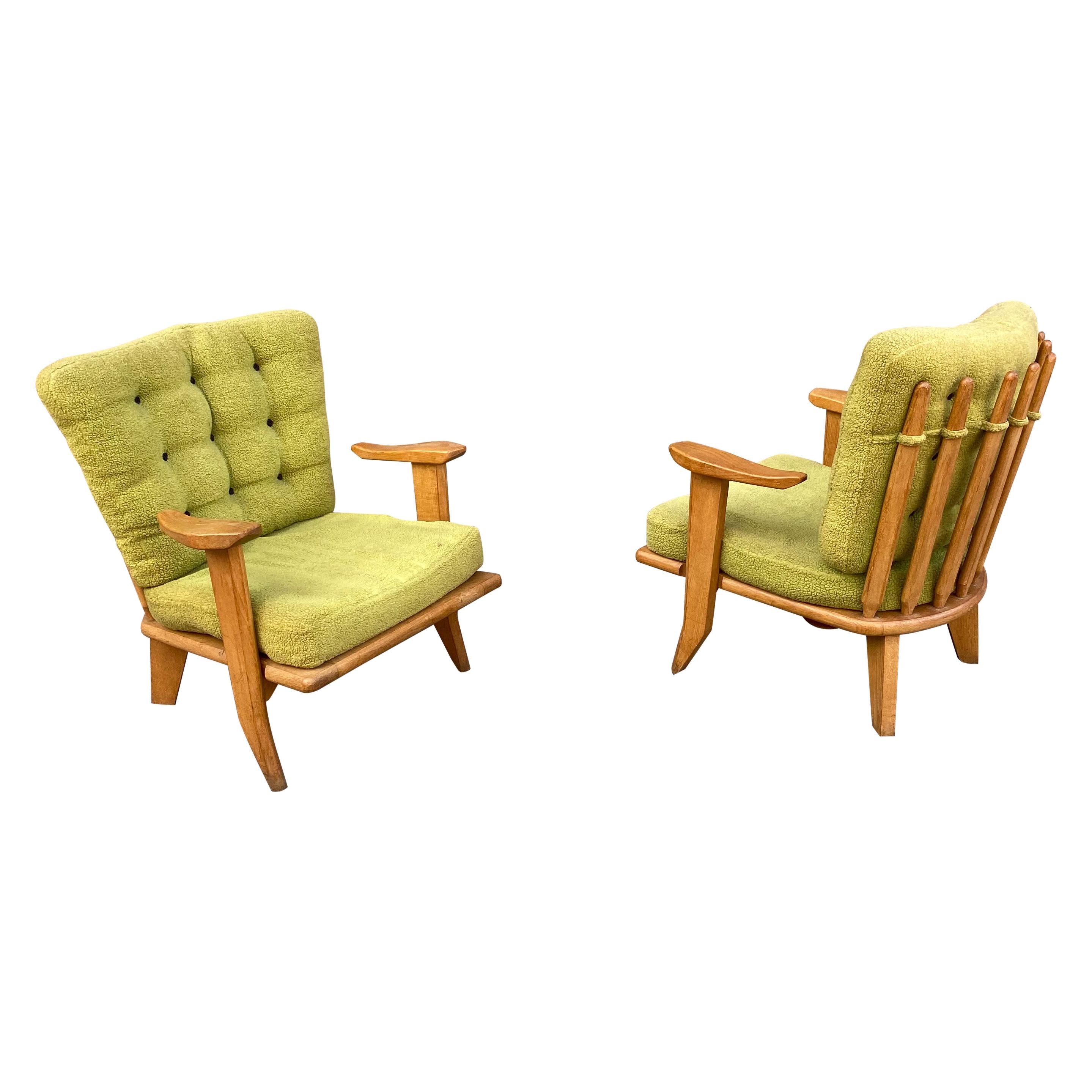 Guillerme et Chambron, Two Etudiant Oak Armchairs, Votre Maison Edition For Sale