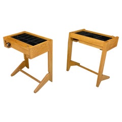 Guillerme et Chambron, Two Oak and Ceramic Nightstand circa 1970