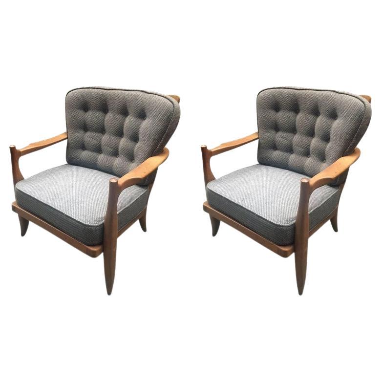Guillerme et Chambron, two Oak Armchairs "José", Edition Votre Maison For Sale