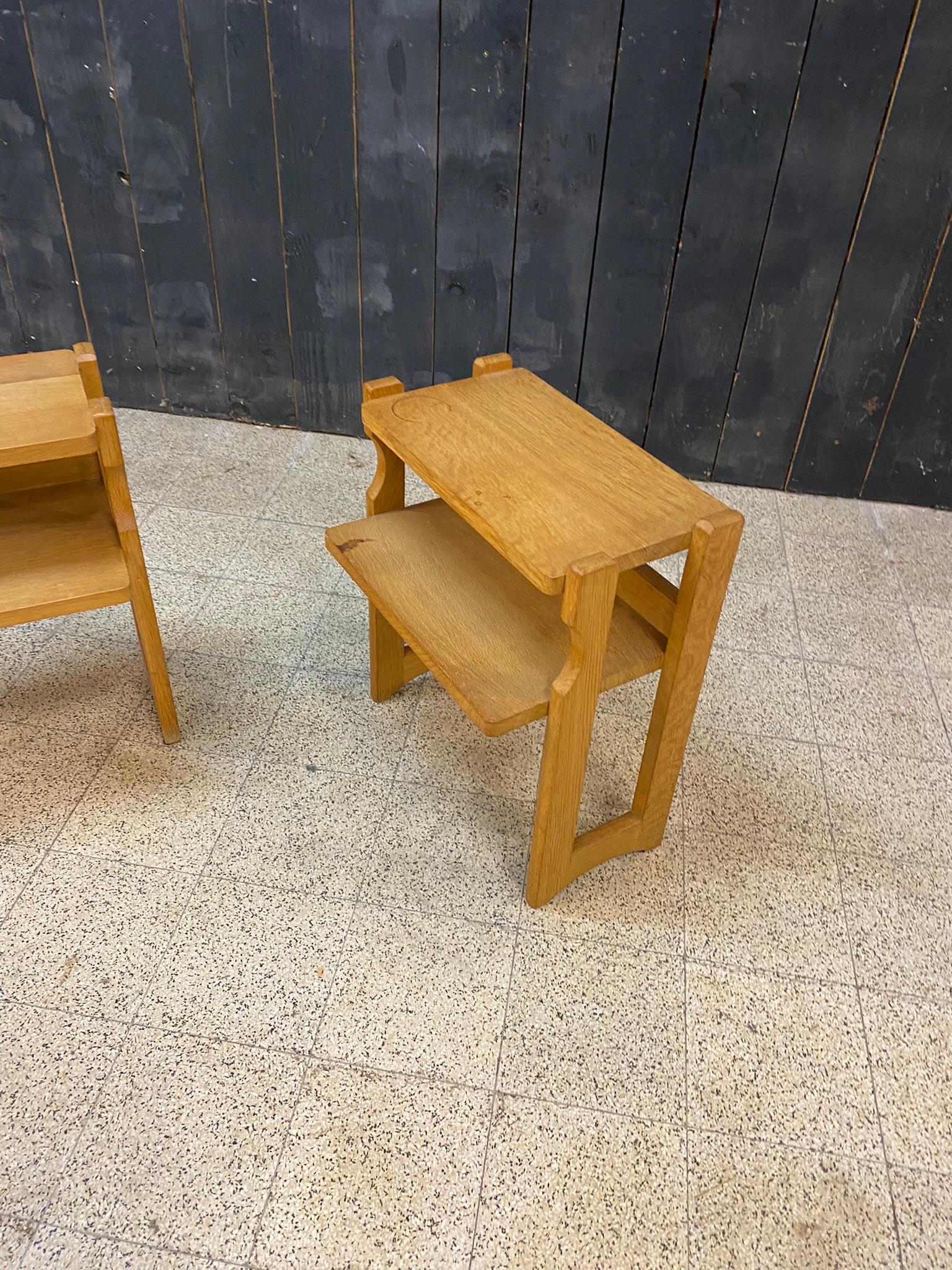 French Guillerme et Chambron, Two Oak Nightstand circa 1970 ' For Sale