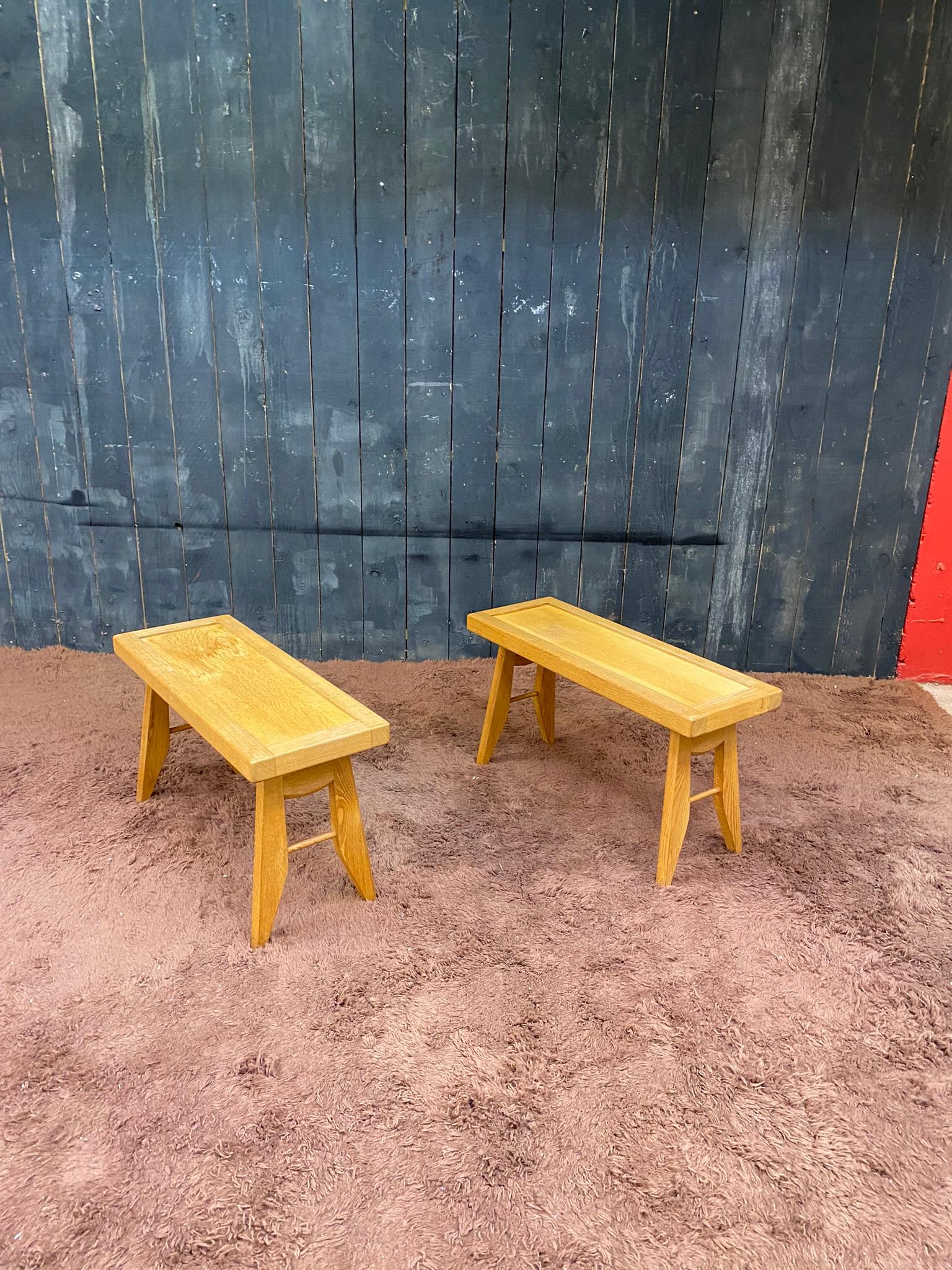 Guillerme et Chambron, Two Rare Oak Side Table, circa 1970 For Sale 2