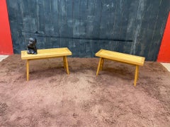 Guillerme et Chambron, Two Rare Oak Side Table, circa 1970