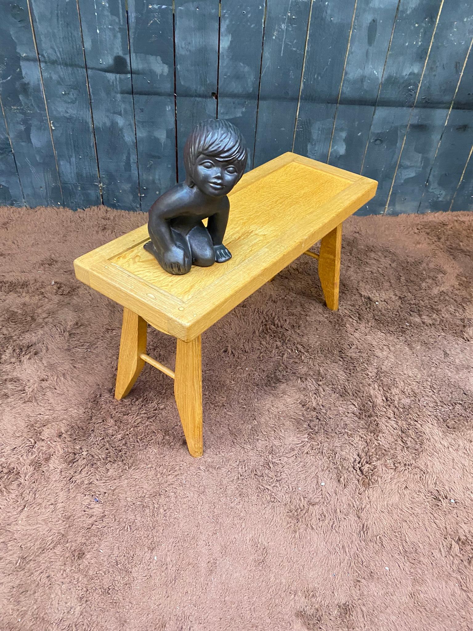 Ceramic Guillerme et Chambron, Two Rare Oak Side Table, circa 1970 For Sale