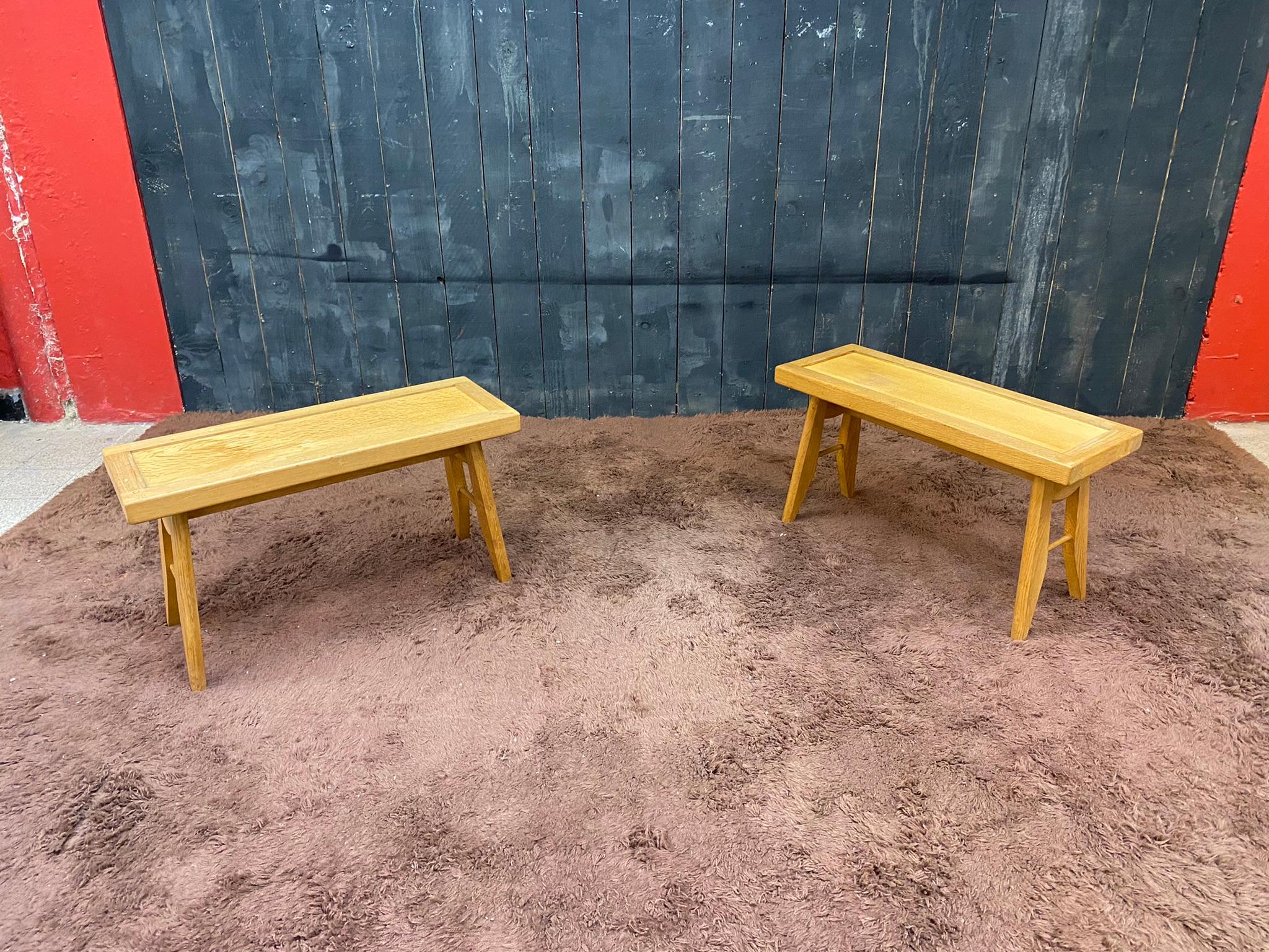 Guillerme et Chambron, Two Rare Oak Side Table, circa 1970 For Sale 1