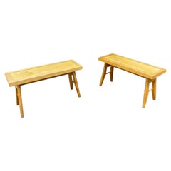 Guillerme et Chambron, Two Rare Oak Side Table, circa 1970
