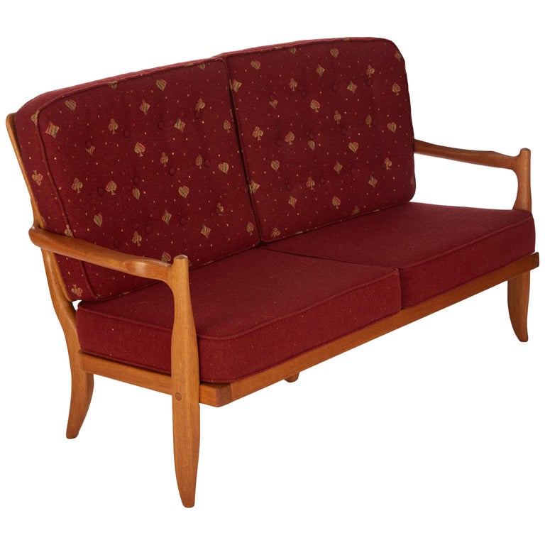 Guillerme et Chambron, Two-Seat Oak Sofa, France, Mid-20th Century For Sale