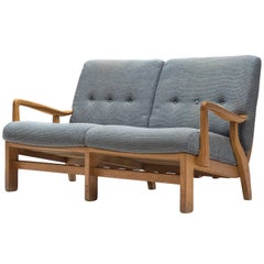 Guillerme et Chambron Two Seat Sofa in Soft Blue Upholstery