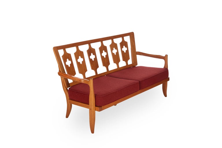 Mid-Century Modern Guillerme et Chambron, Two-Seat Oak Sofa, France, Mid-20th Century For Sale