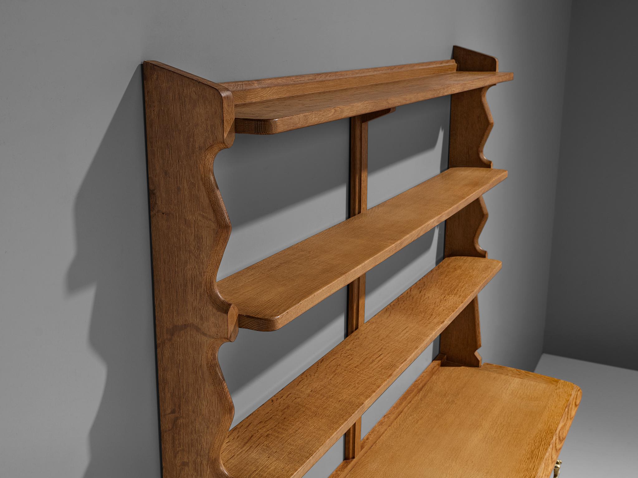 Guillerme & Chambron Wall-Mounted Shelf with Drawers in Oak For Sale 1