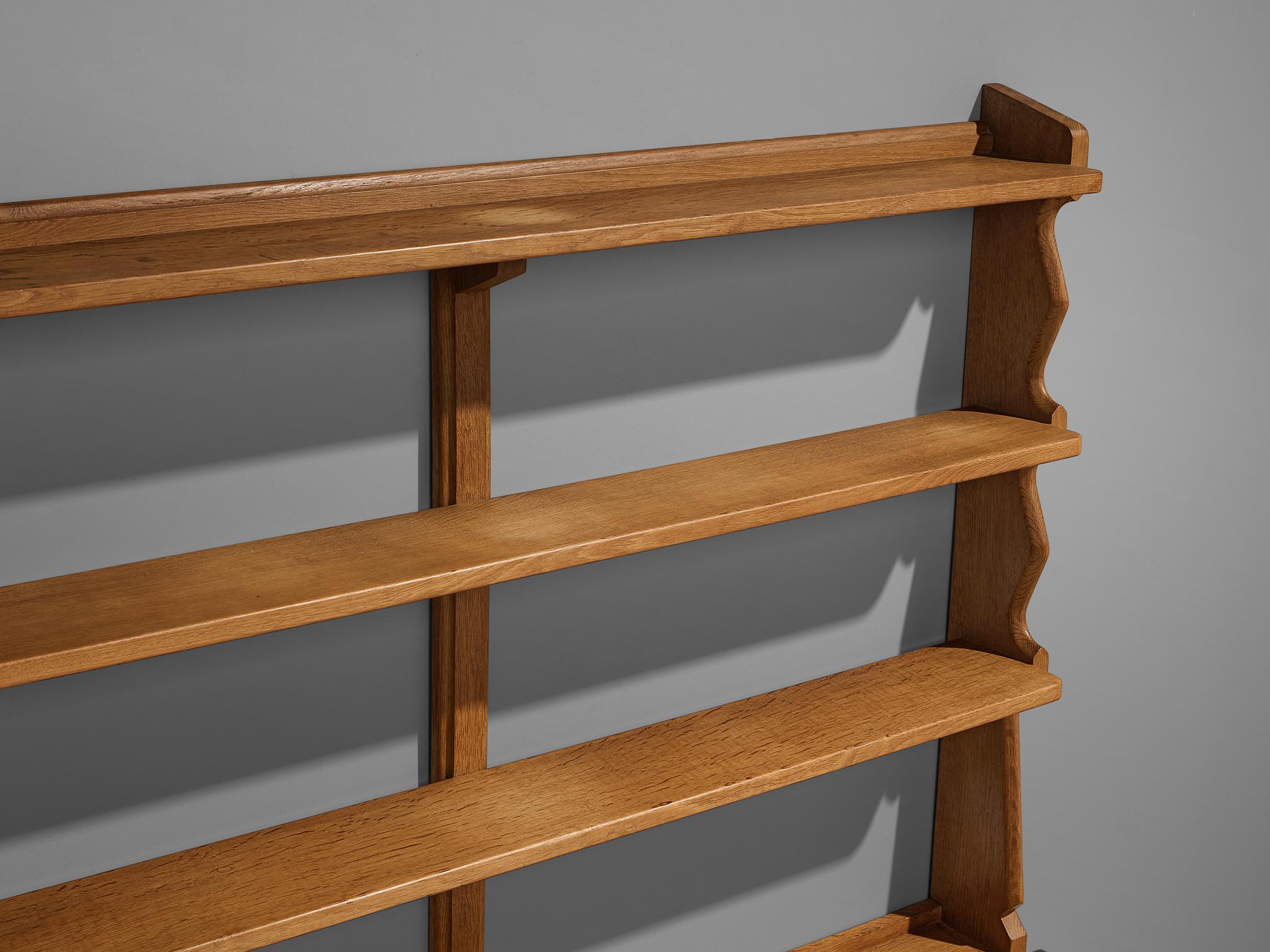 Mid-Century Modern Guillerme & Chambron Wall-Mounted Shelf with Drawers in Oak For Sale