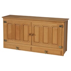 Guillerme et Chambron Wall-Mounted Sideboard in Oak and Brass