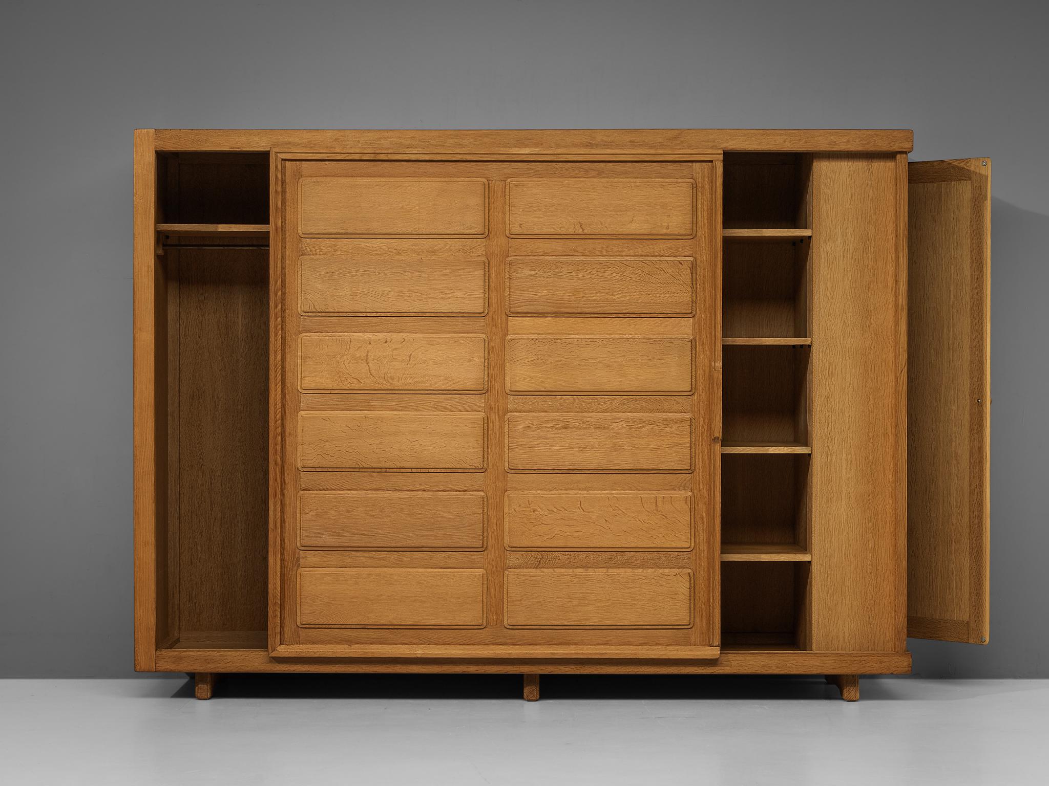 Mid-20th Century Guillerme & Chambron Large Highboard in Oak with Carved Doors