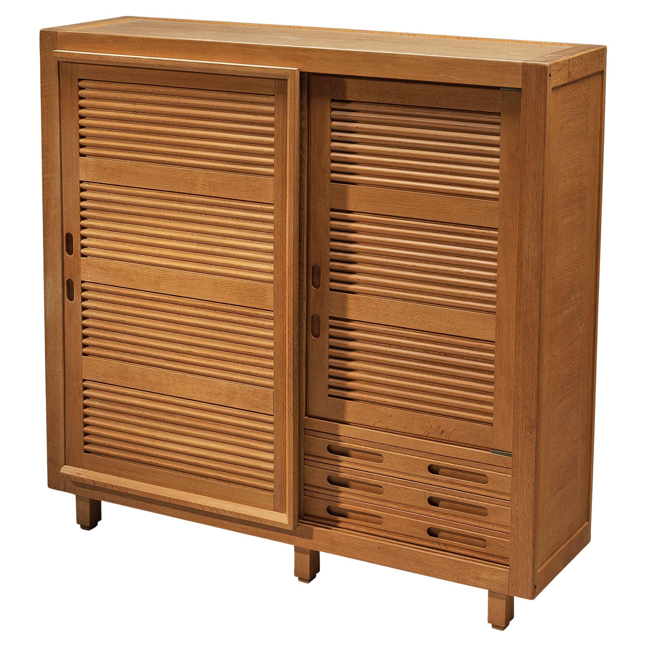 Guillerme et Chambron Wardrobe in Oak with Carved Doors
