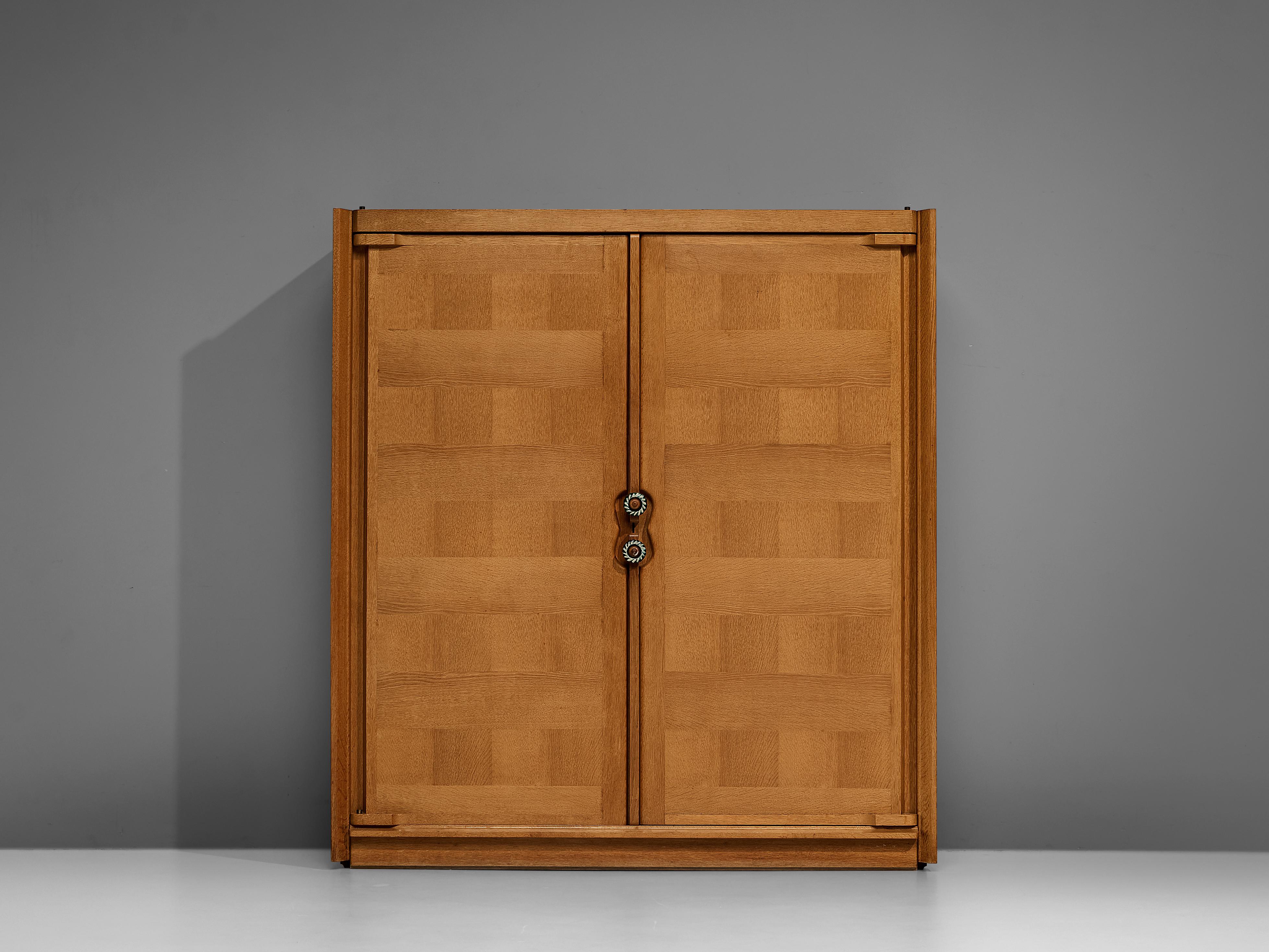 French Guillerme et Chambron Wardrobe in Oak with Ceramic Handles