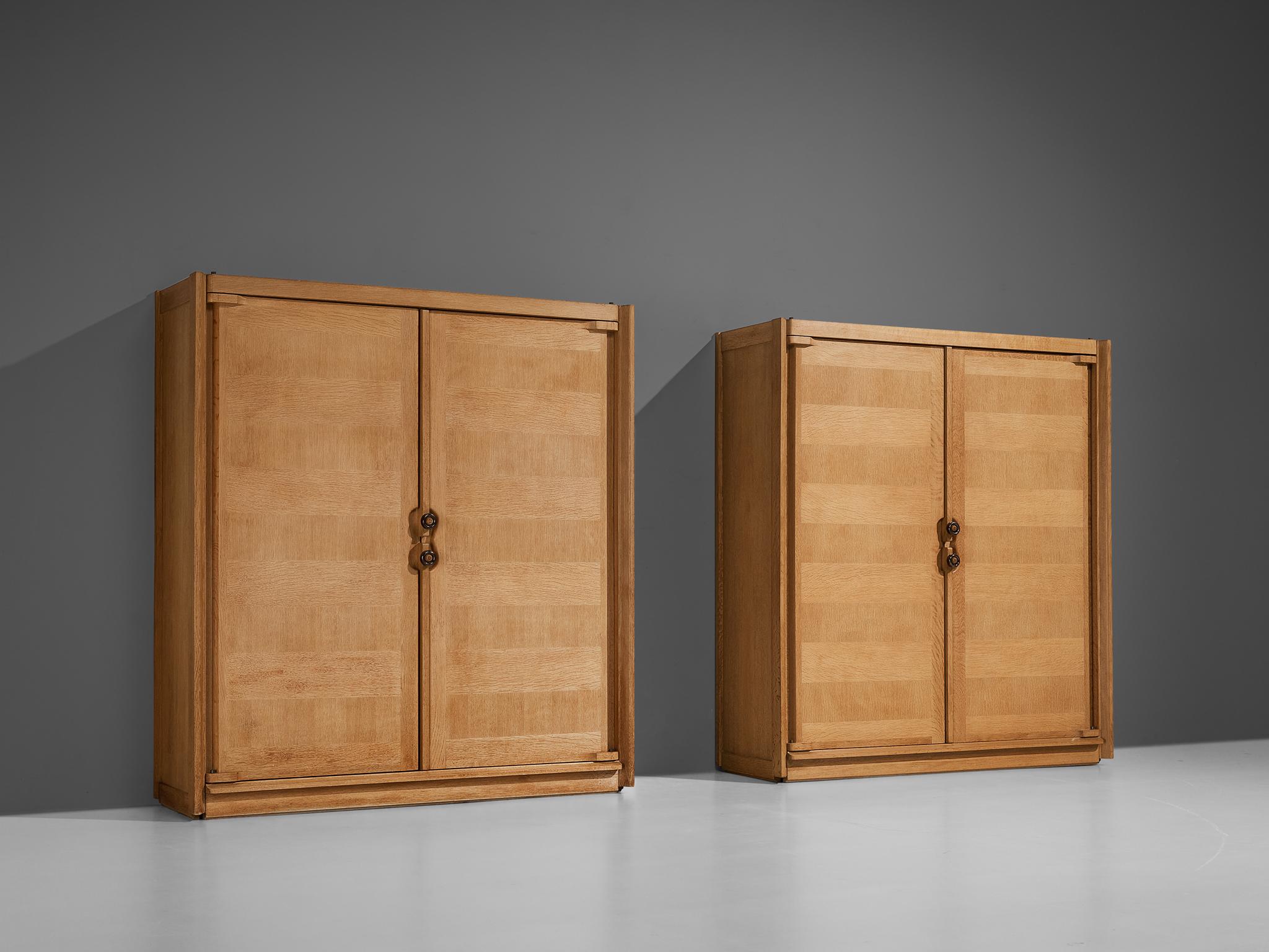 Mid-20th Century Guillerme et Chambron Wardrobes with Ceramic Handles